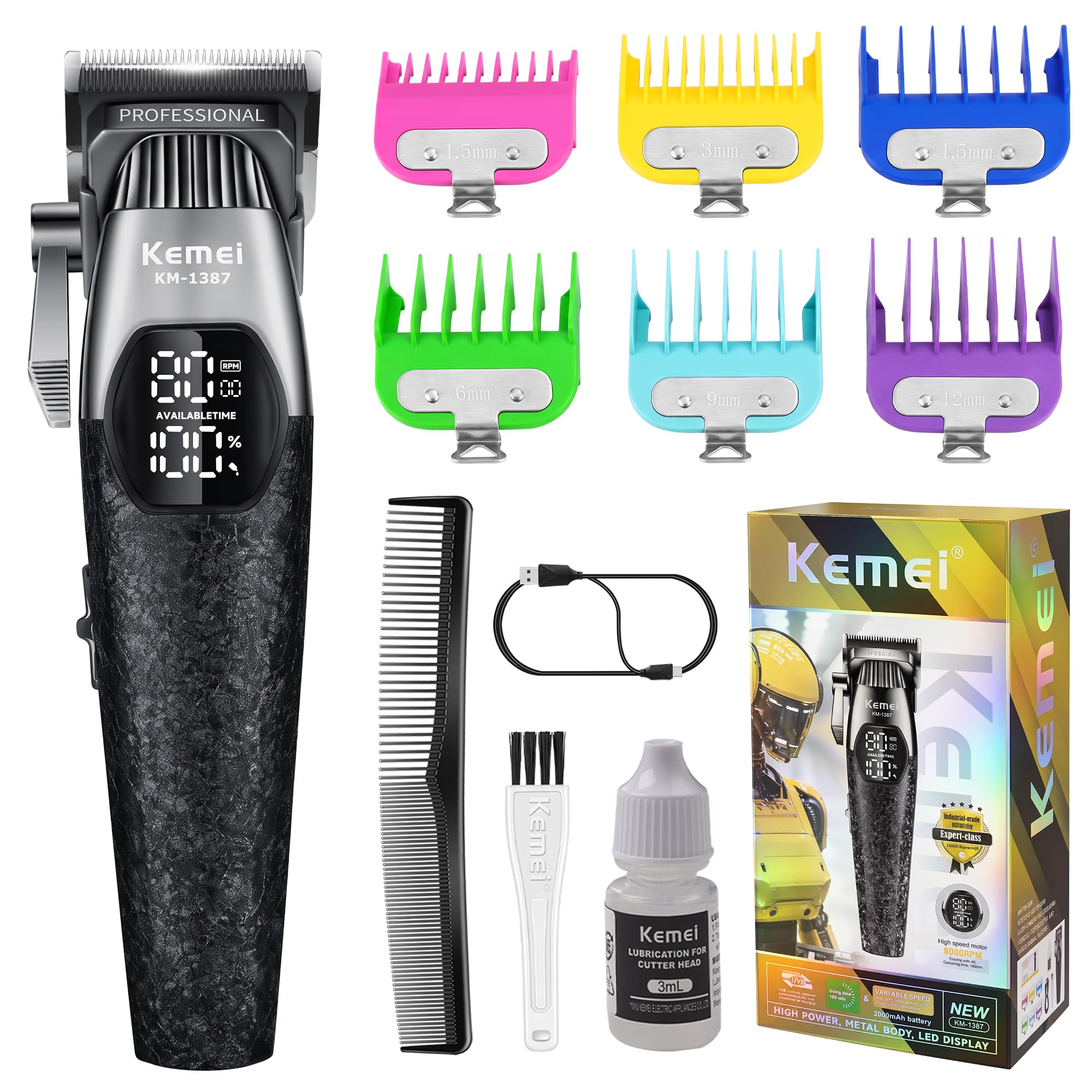 KEMEI 1387 Máquina Cortar Pelo Hombre Profesional Cuerpo Metálico