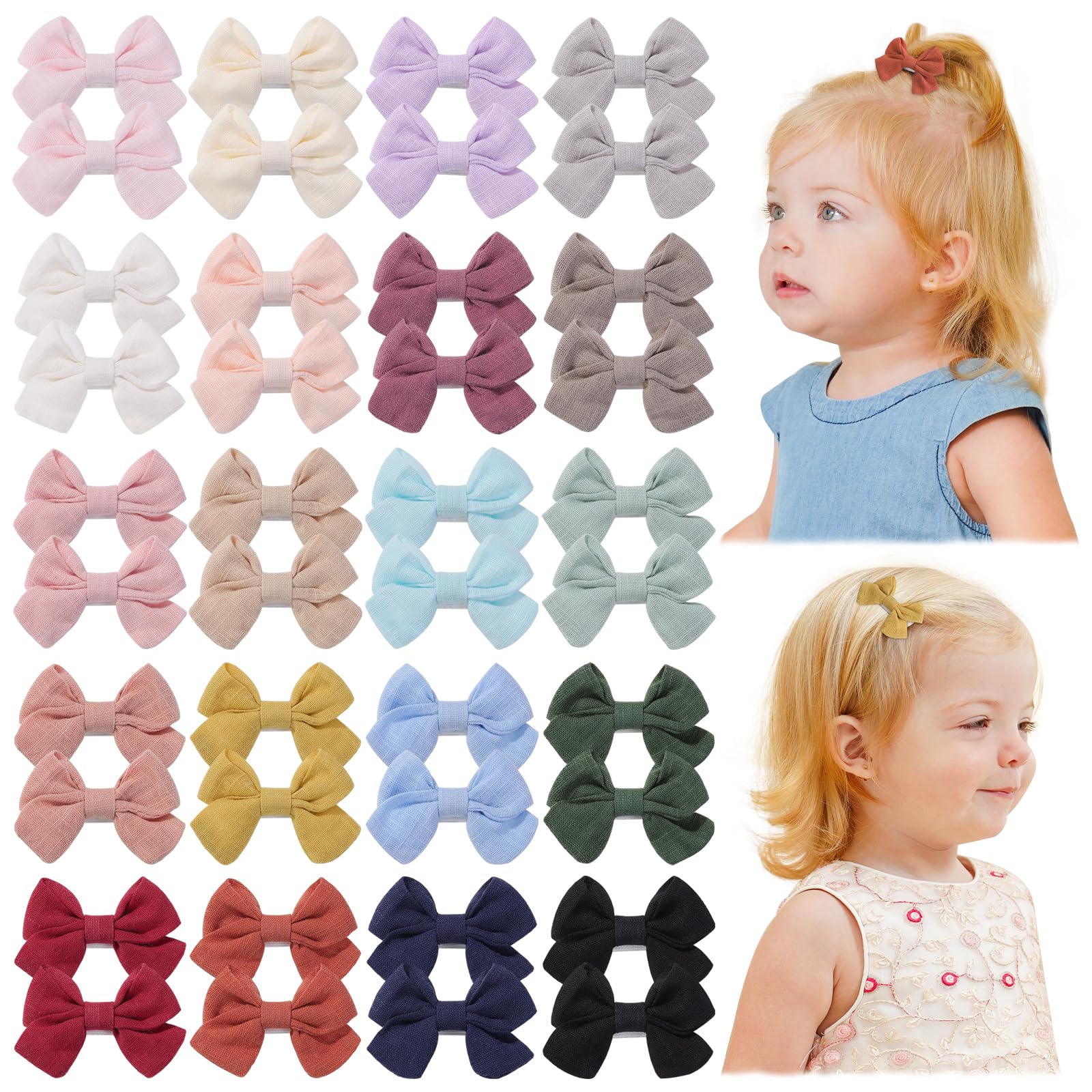 jollybows 40pcs 2" Hair Clips for Girls - Mini Fully Lined Bows, Tiny Barrettes for Infants, Toddlers, Kids, Teens