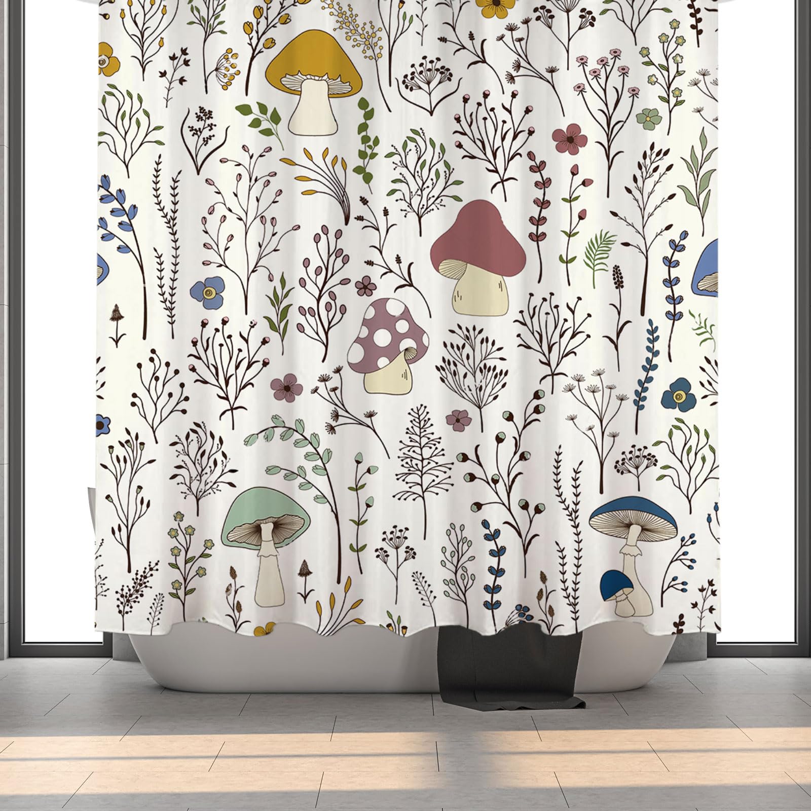 zpepe Mushroom Shower Curtain, Cute & Funky Waterproof Polyester Fabric Shower Curtain Set with 12 Hooks Bathroom Decor, 72x72 Inches(04)