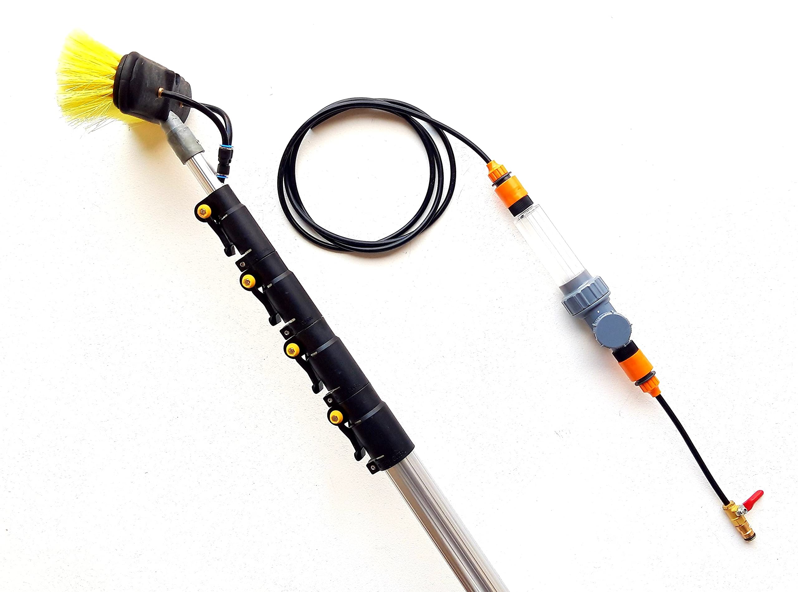 Hi-Tech Silver 16Ft-20Ft-24Ft Telescopic Water Fed Window Cleaning Pole, Solar Panel Conservatory Cleaner, Hose Fed Extendable Extended Extension High Reach Brush Kit Tool