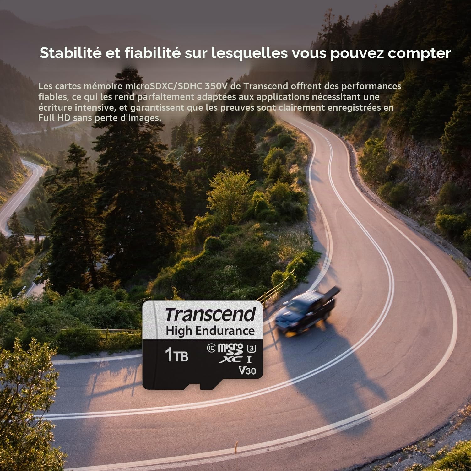 Transcend USD350V Carte mémoire microSDXC 128GB UHS-I, C10, U3, Full HD, jusqu'à 95/45 MB/s, idéale pour dashcams, caméras de sécurité et systèmes de surveillance - TS128GUSD350V
