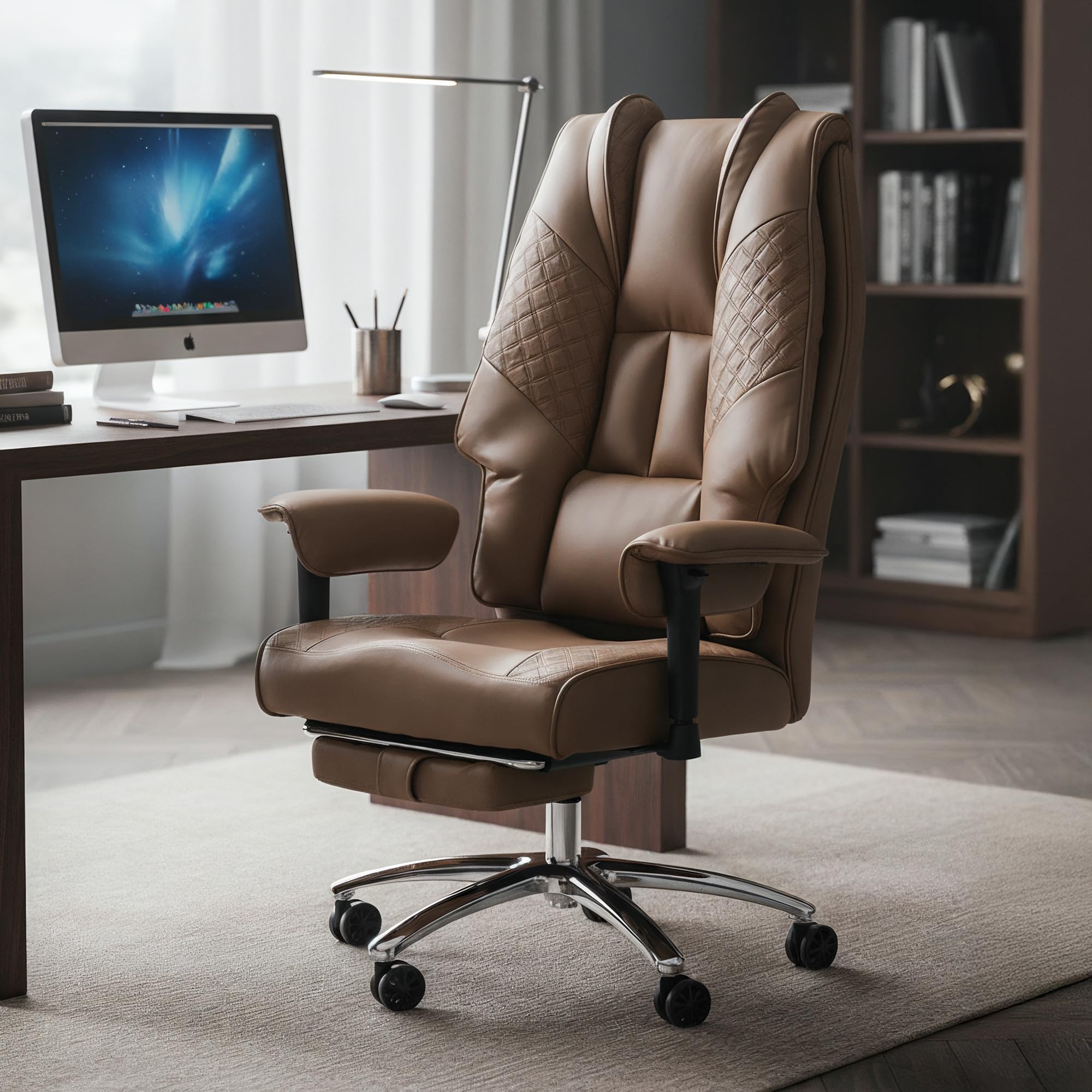 DROGO Monarch Pro Ergonomic Office Chair for Work from Home 400LBS | Computer Chair for Study with High Back, Cushion Seat, Armrest, Head&Lumbar Support | Gaming Chair with Footrest & Recline (Brown)