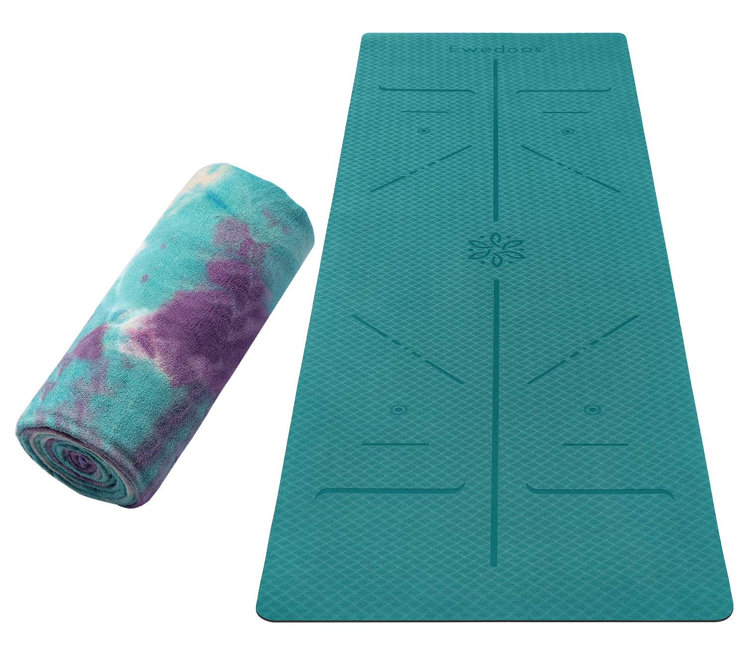 Ewedoos Premium Yoga Sets - Includes 1 TPE Alignment Yoga Mat with Carrying Strap, 1 Non Slip Yoga Towel, Perfect for Yogi & Beginners