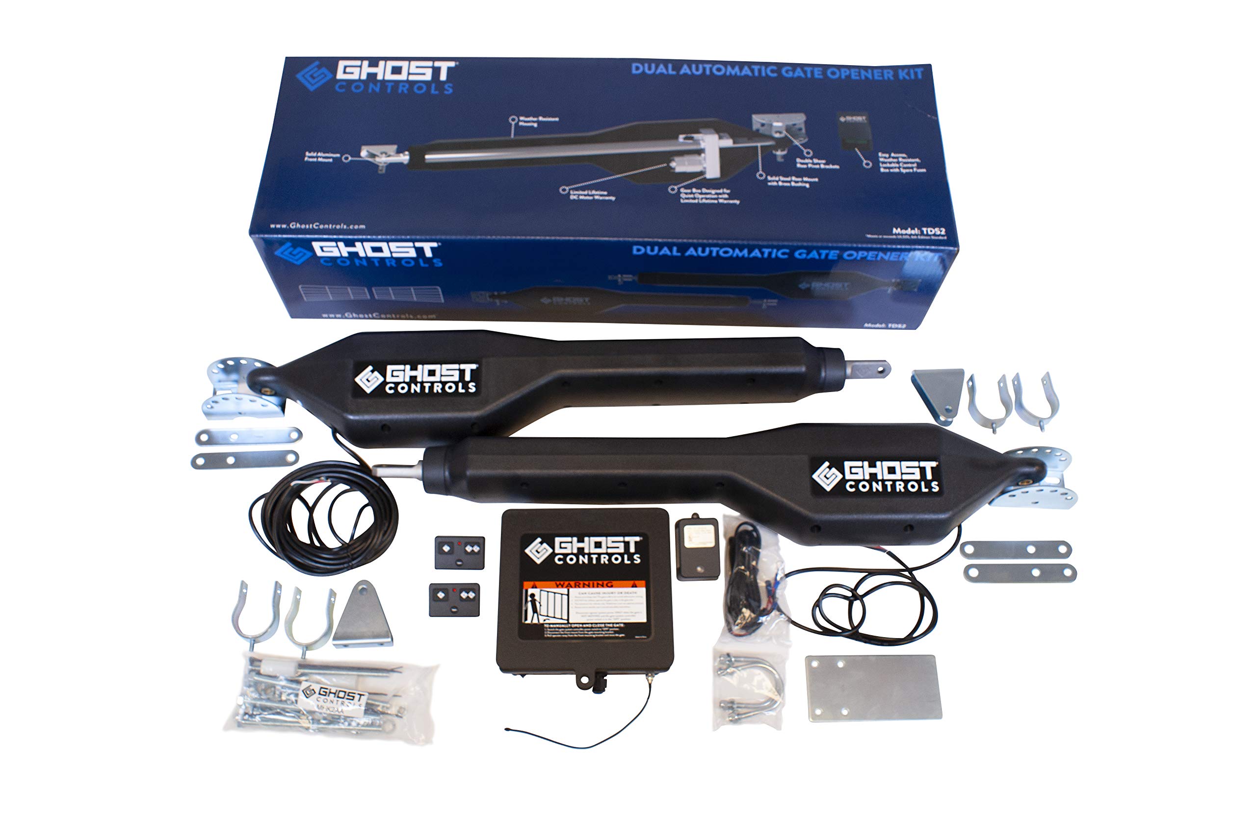 GC GHOST CONTROLS Heavy-Duty Automatic Gate Opener Kit for Swing Gates with Long-Range Gate Opener Remote - Model TDS2