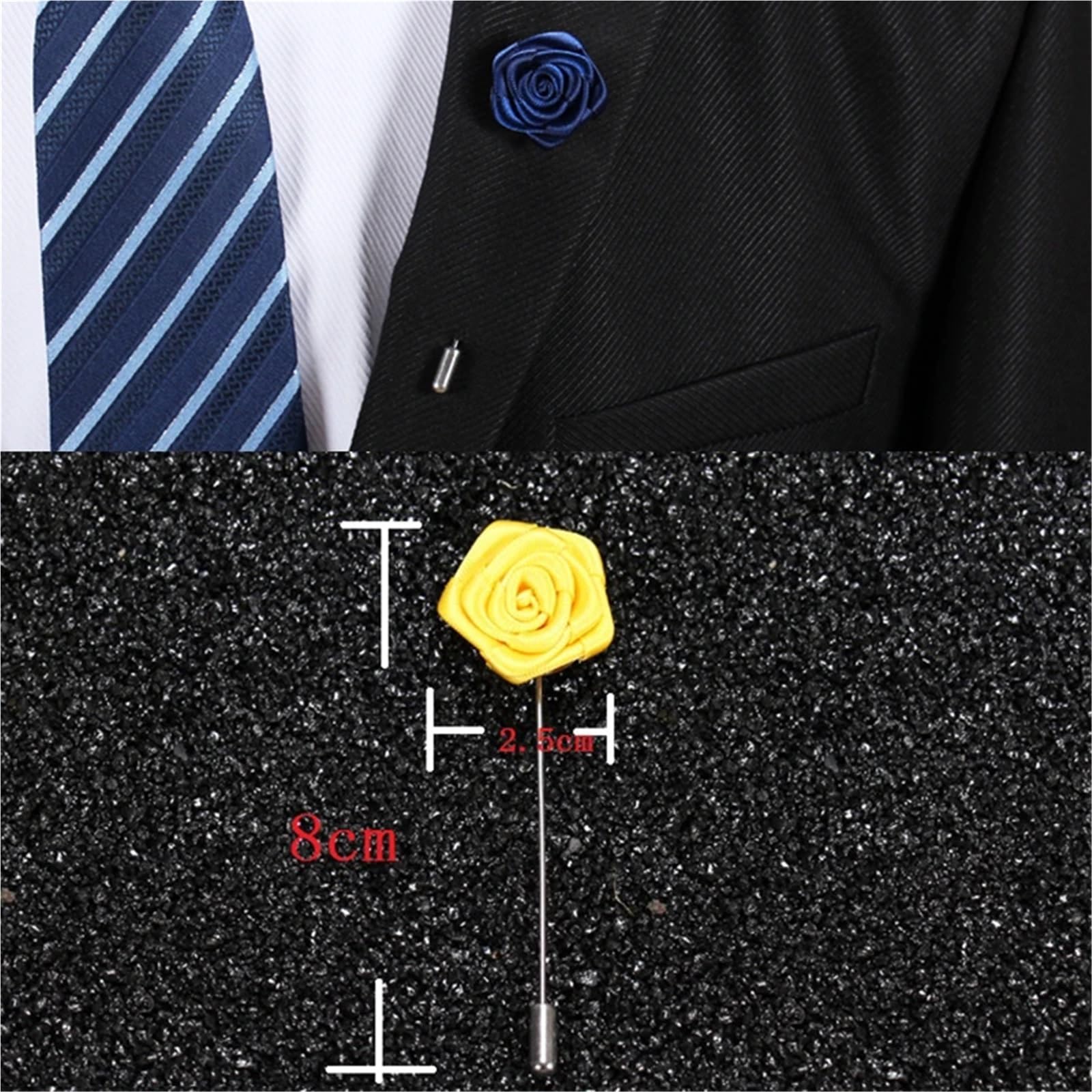19pcs Suit Brooch Pins Brooches Wedding Handmade Ribbon Rose Flower Button Stick