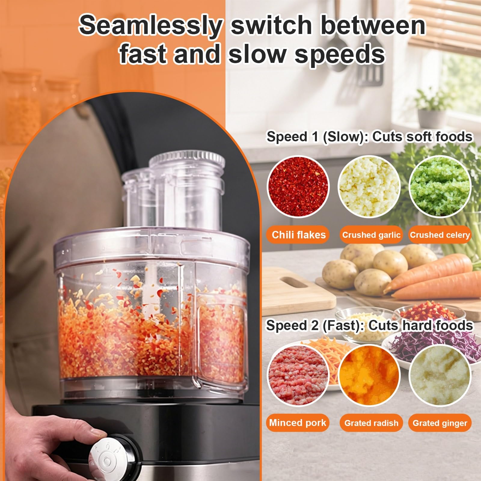 Cortaverduras Eléctrico Profesional 600W, Robot de Cocina Multifunción 5L, Picadora de Carne y Dados 5 en 1 con 5 Rejillas, Perfect para Hostelería y Restaurante