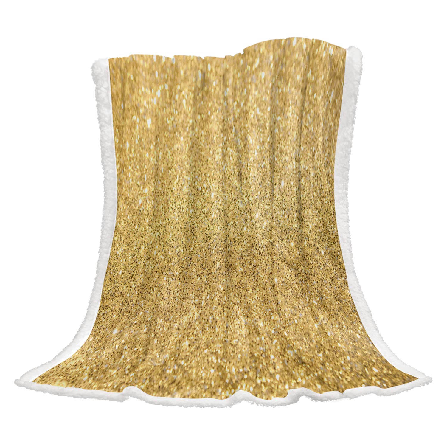 Vandarllin Super Soft Sherpa Throw Blanket Gold Glitz Sequins