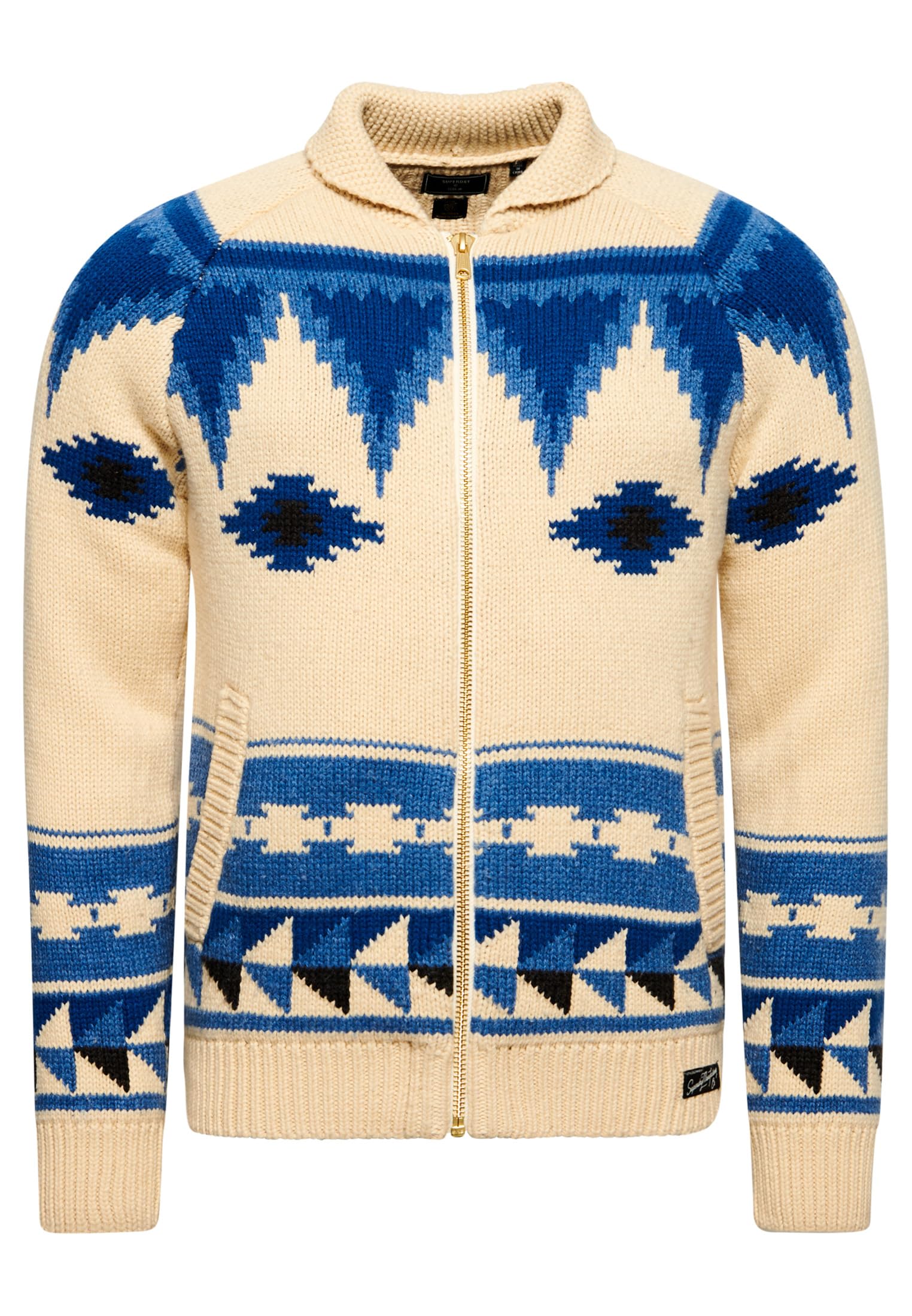 Superdry Cardigan da uomo con cerniera a scialle, Farina d'avena Multi, XL