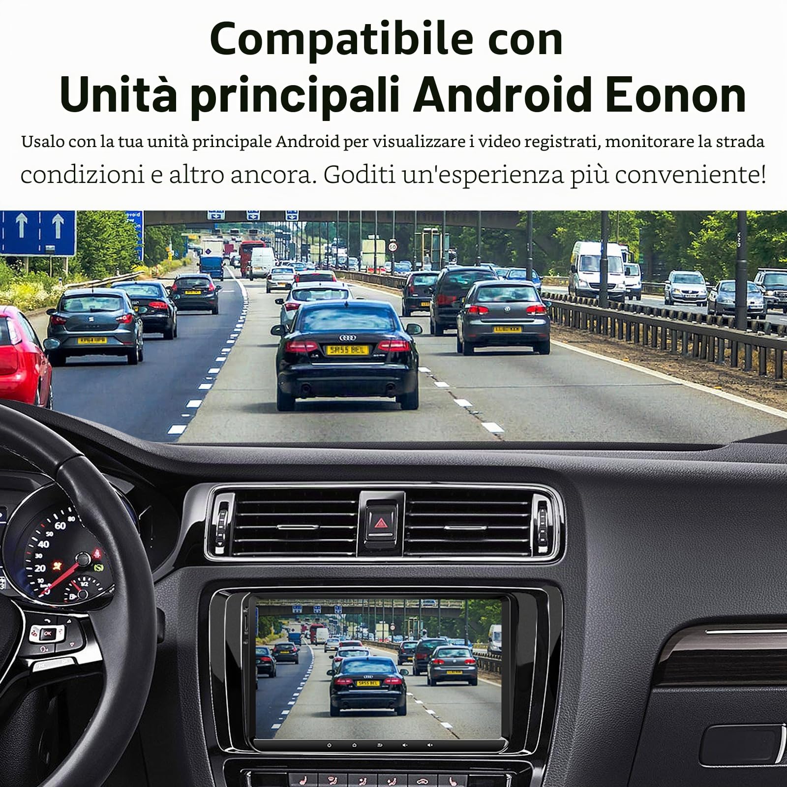 Eonon 1280×720p Dashcam USB registratore automatico per autoradio Eonon Android, mini dashcam, grandangolo, registrazione in loop 120° A100