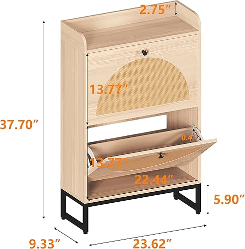 Miniatura 2 de Jartoil Armario de zapatos de gran tamaño, organizador de zapatos con 2 cajones abatibles y 2 cajones, moderno cubo inclinado para entrada, pasillo,