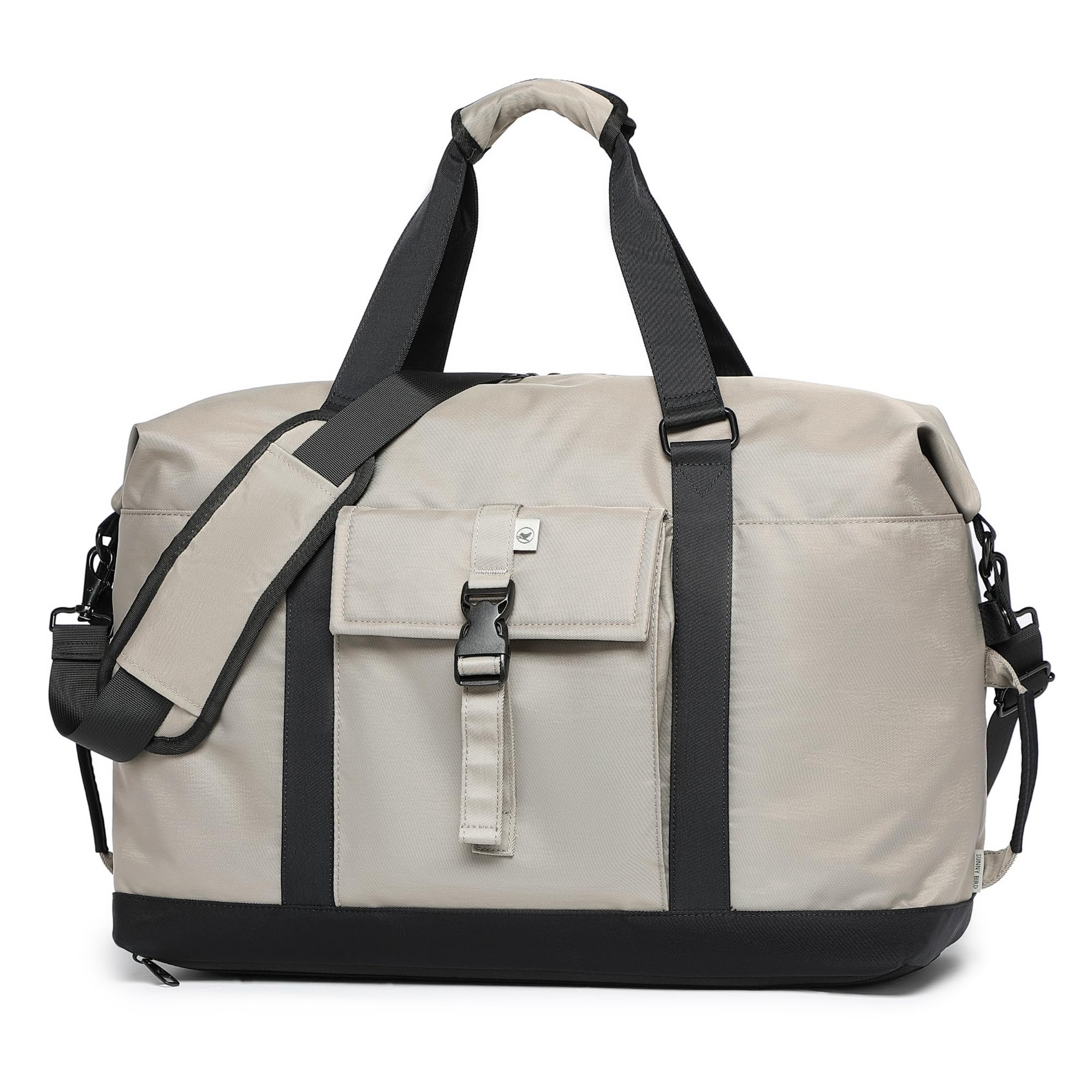 SUNNY BIRD Duffel with Utility Pouch, 40L Weekender Overnight Bag with Shoe Compartment for Travel and Sports (Grey and black)