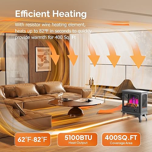 Miniatura 2 de Bonnlo Estufa eléctrica de chimenea de 23 pulgadas de ancho, calentador de chimenea independiente portátil de 1500 W con control remoto,