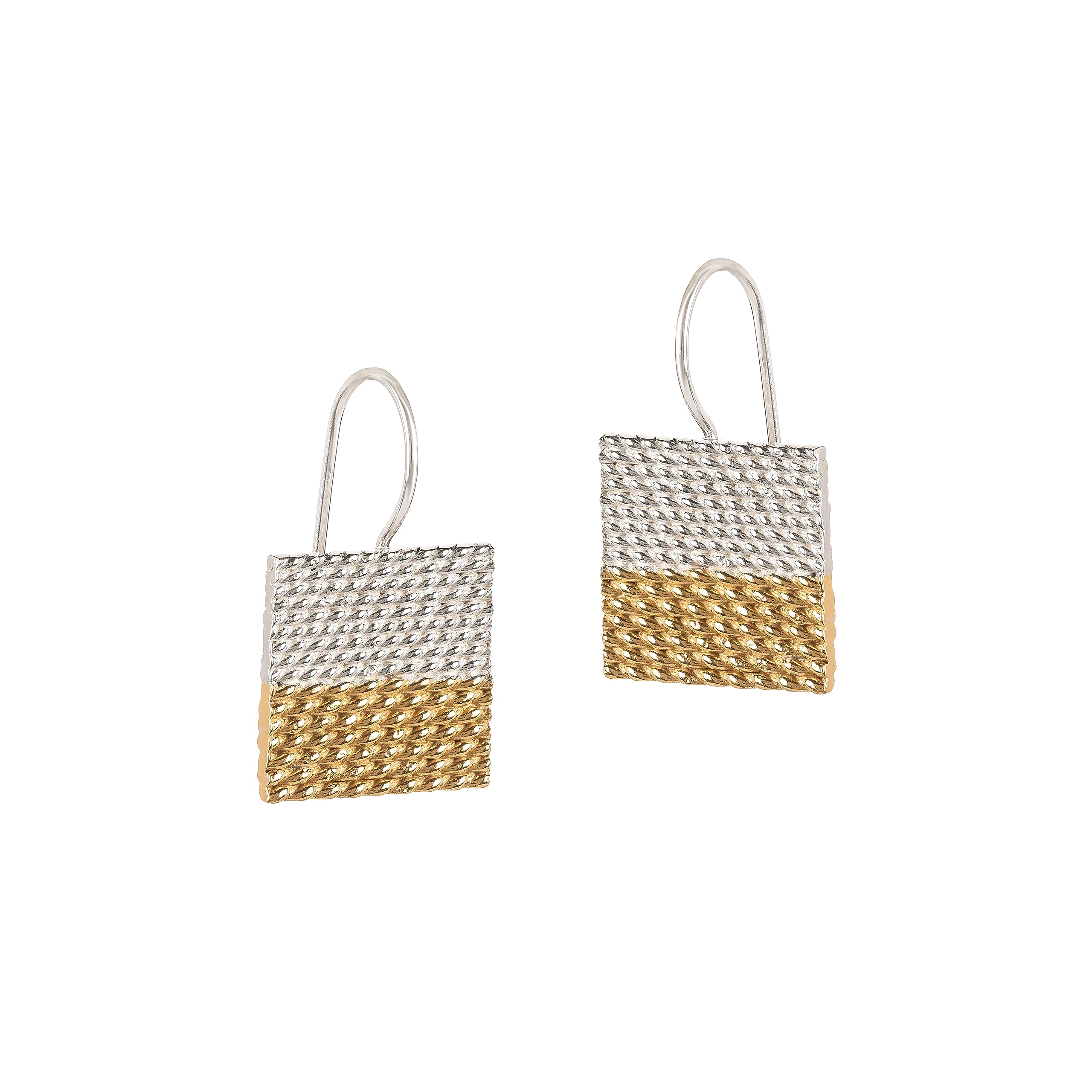 Orecchini Pendenti Quadrati d'Argento 925, Orecchini Geometrici Bicolori con Placcatura Oro