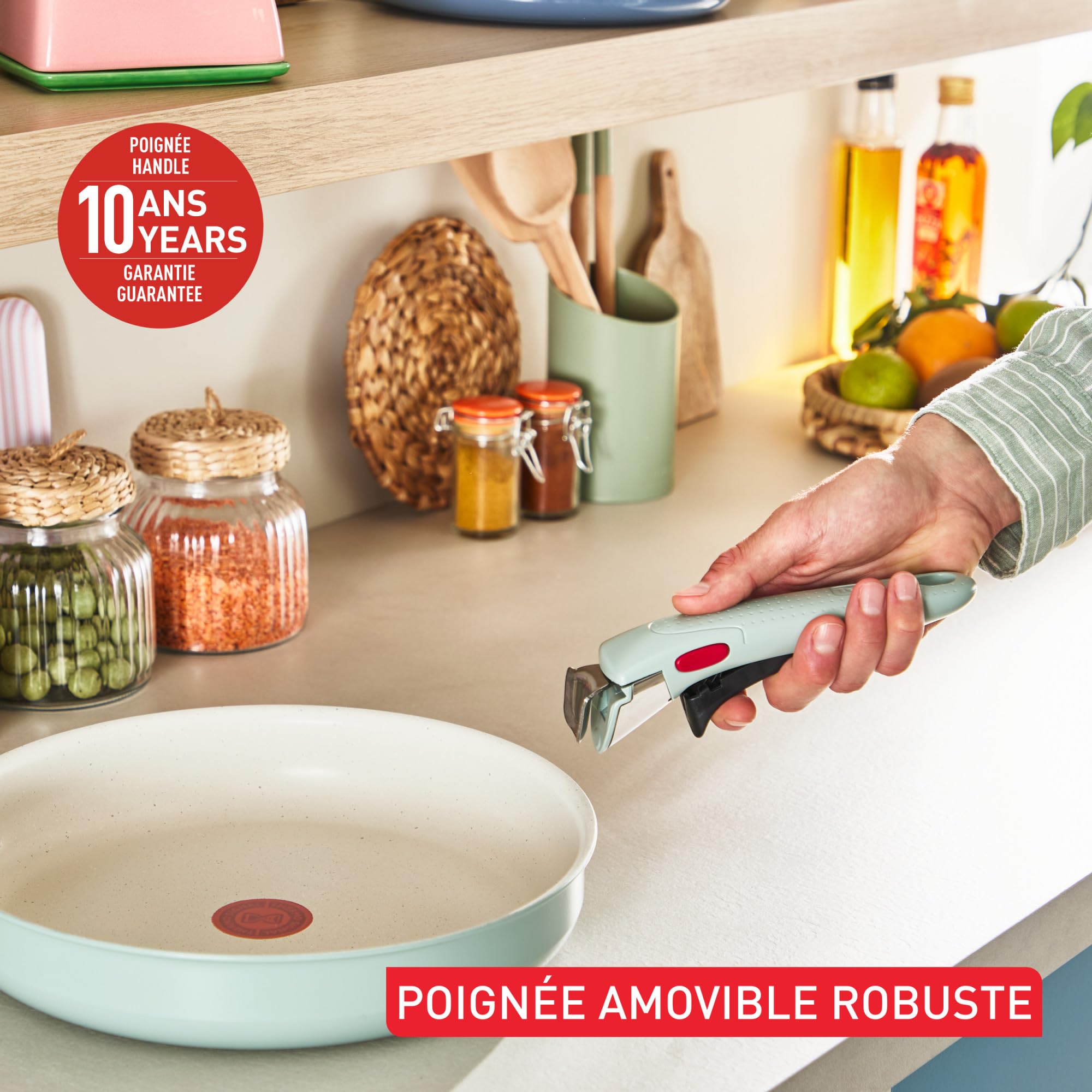 Tefal Ingenio Serenity, Batterie de cuisine 4pièces, Revêtement antiadhésif, Poignée amovible sécurisée, Design empilable, L828S404 EUCALY