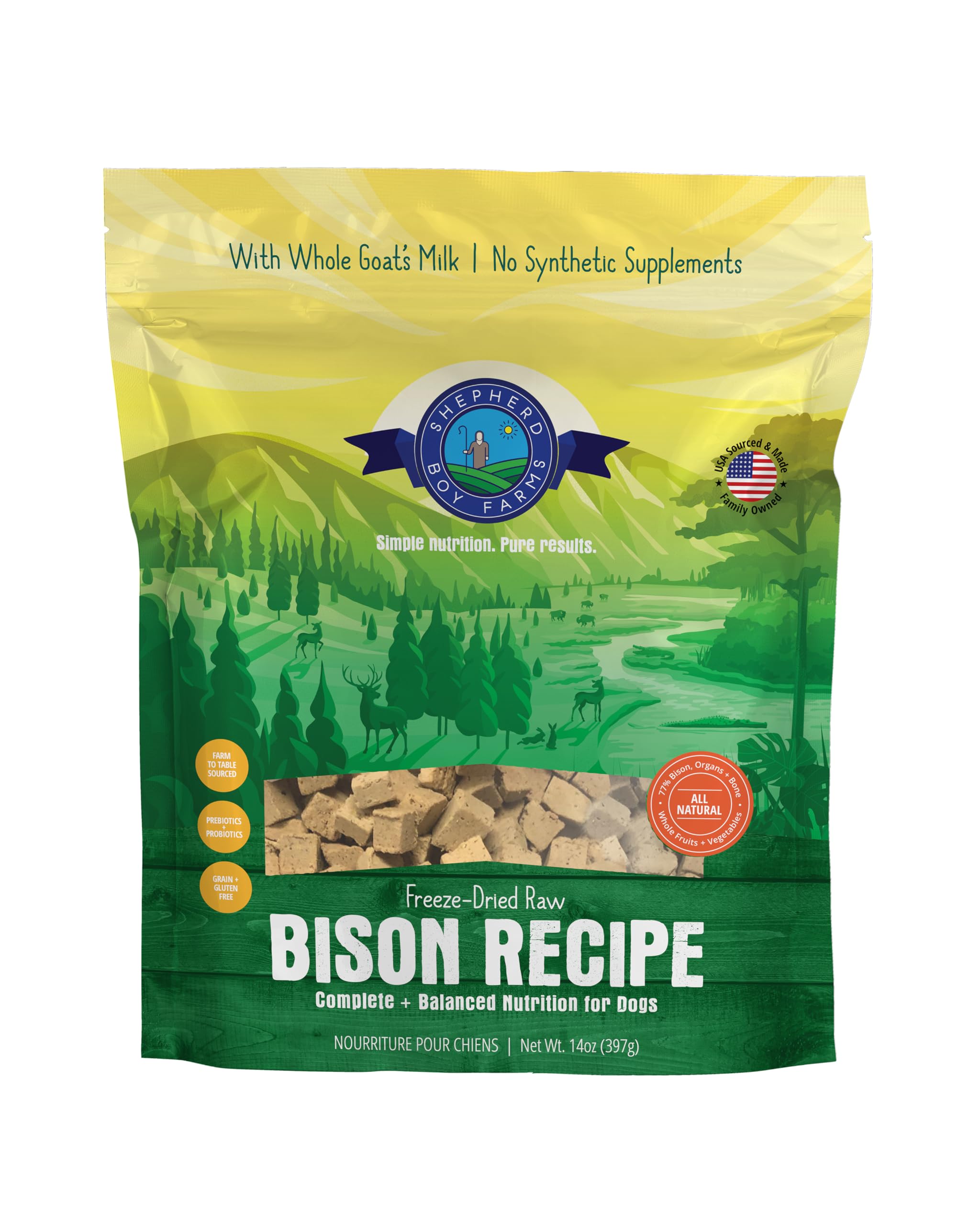 Shepherd Boy Farms Freeze Dried Raw Dog Food, Bison Recipe, All Natural, No Synthetics, Made in USA with Goat's Milk & Organic Produce, High Protein,