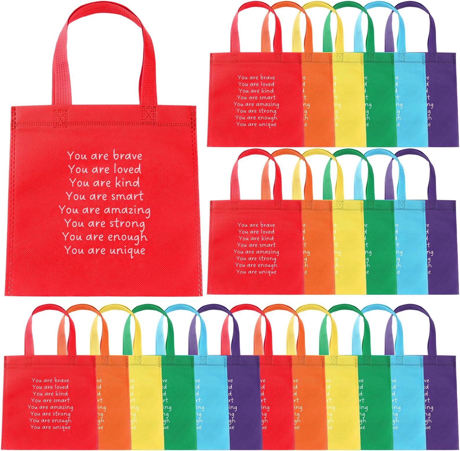 Coume 24 Sets End of The Year Gifts Bags for Students Bulk Inspirational Rainbows Party Favor Bag for Primary School Student Sunday School Gift Classroom Prize Kindergarten Preschool (Classic)