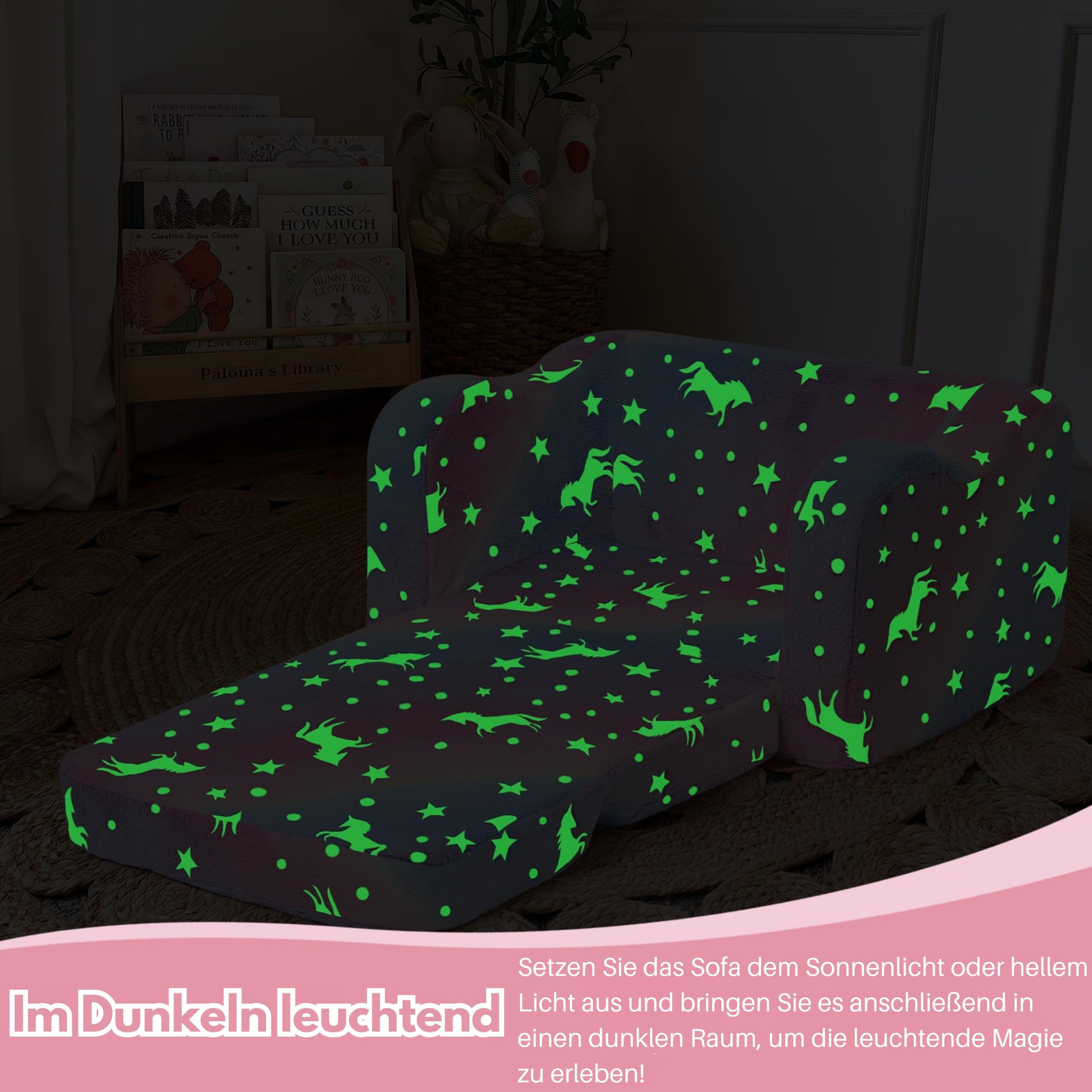 MeMoreCool Sofa dziecięca rozkładana, 2 w 1, sofa do spania dla małych dzieci, fotel dziecięcy z funkcją spania, mini kanapa do przytulnego kącika do pokoju dziecięcego, sofa do zabawy dla dziewcząt i