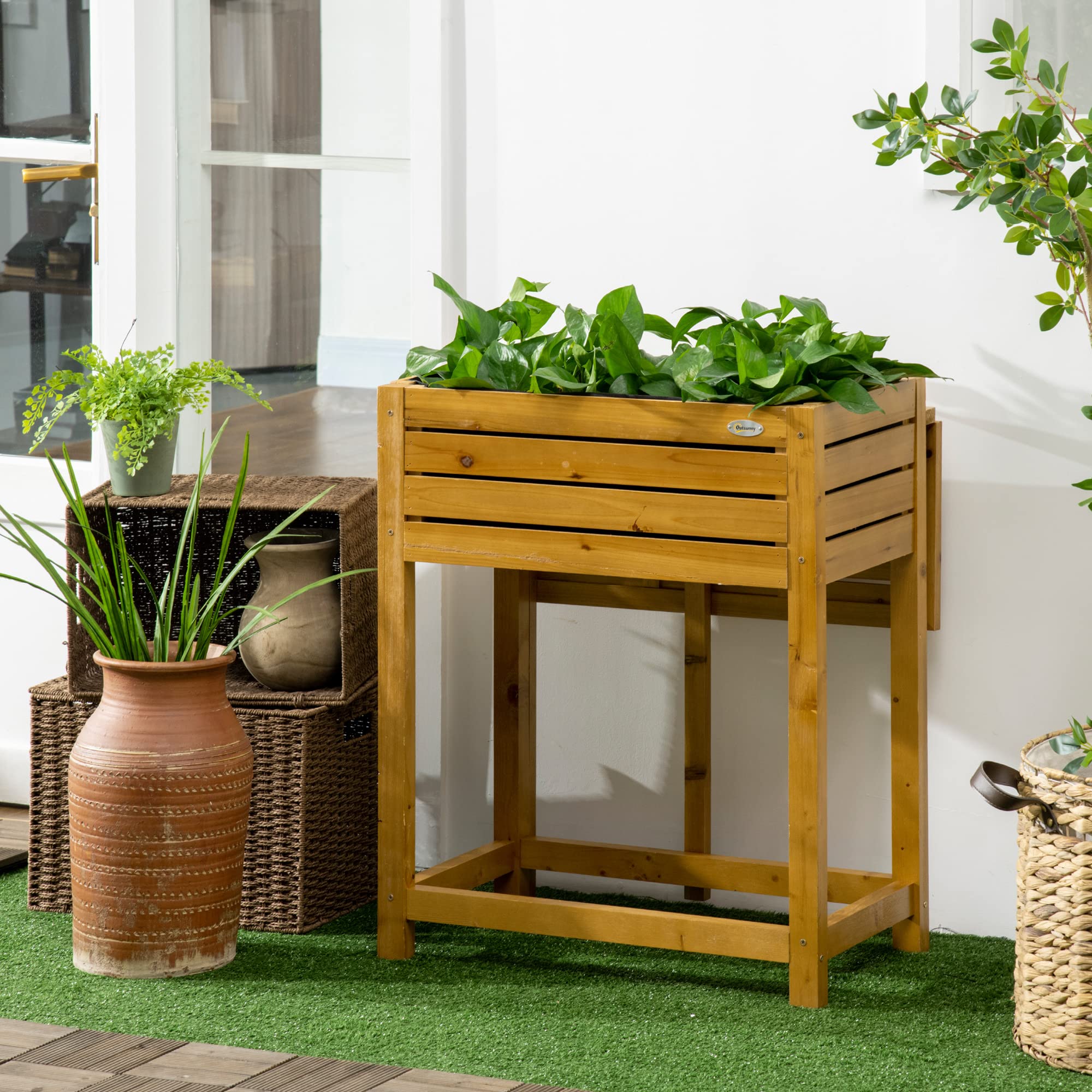Outsunny Hochbeet Blumenkasten Pflanzkasten Holz Braun 64 x 63 x 74,5 cm