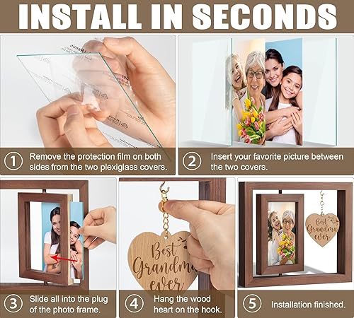 Miniatura 6 de Marco de fotos para abuela, regalo de Navidad para abuela de nieta, nieto, nietos, marco de fotos giratorio para nietos de 4 x 6 pulgadas, regalos