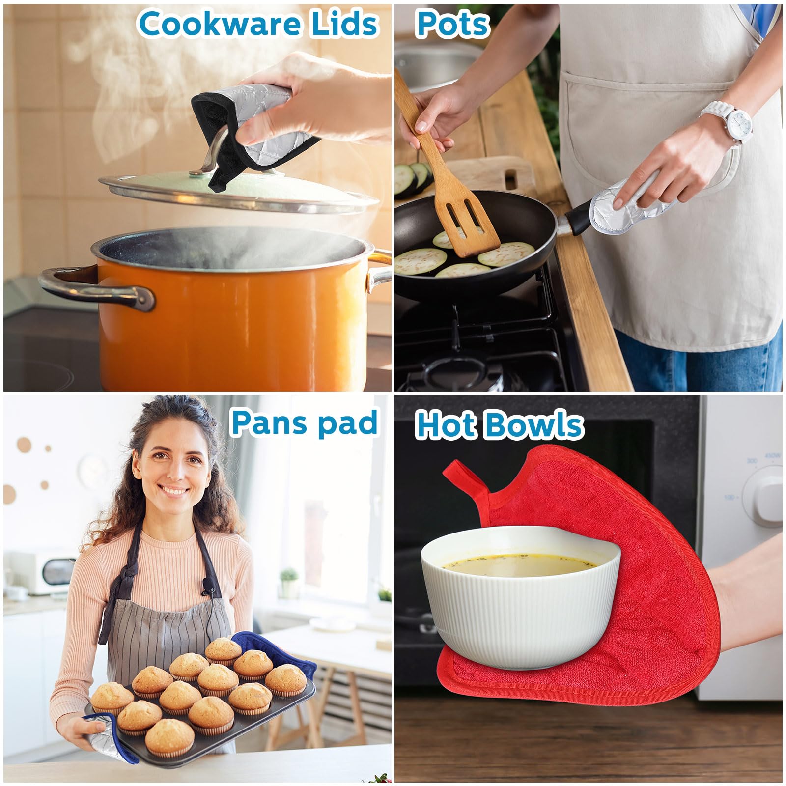 Zhehao 24 presine per cucina, resistenti al calore, in cotone trapuntato, per cucinare e cuocere, 17,8 x 17,8 cm