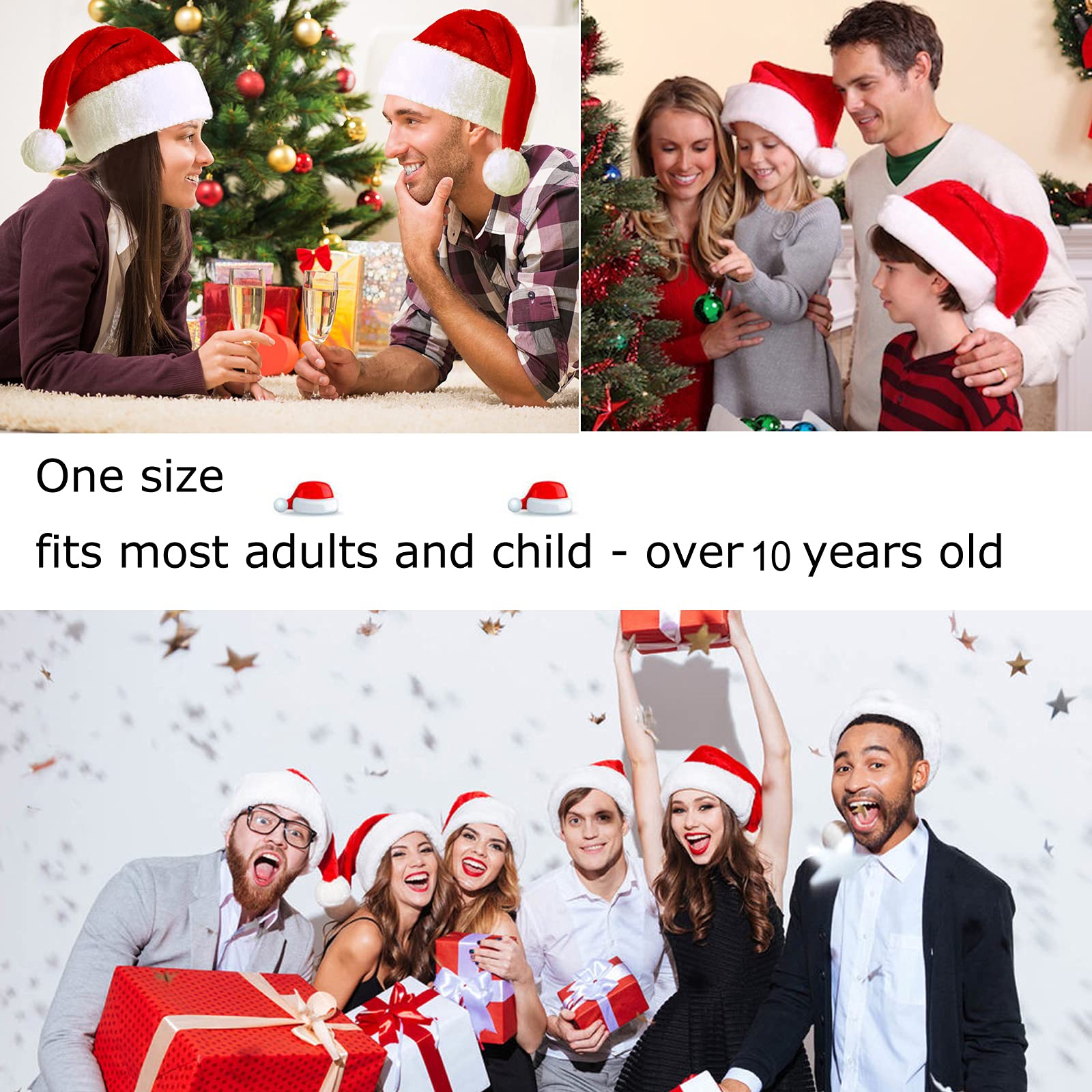 KONVINIT Cappello Babbo Natale Peluche per Adulti, Cappellini Natale,Cappellino Babbo Natale Onesize