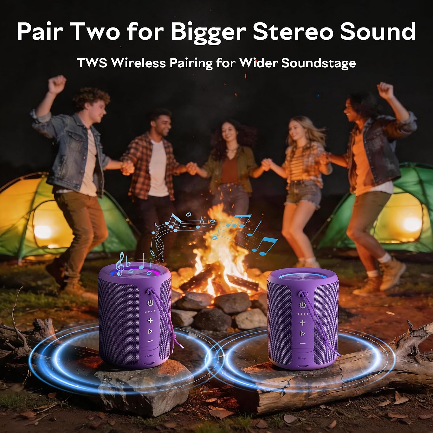 Portable Bluetooth Speaker, IPX7 Waterproof Wireless Speaker with 20W Loud Stereo Sound, 15H Playtime & Beat-Synced RGB Light, Small Outdoor Speaker for Shower,Pool,Beach,Hiking,Gifts(Purple) image 4