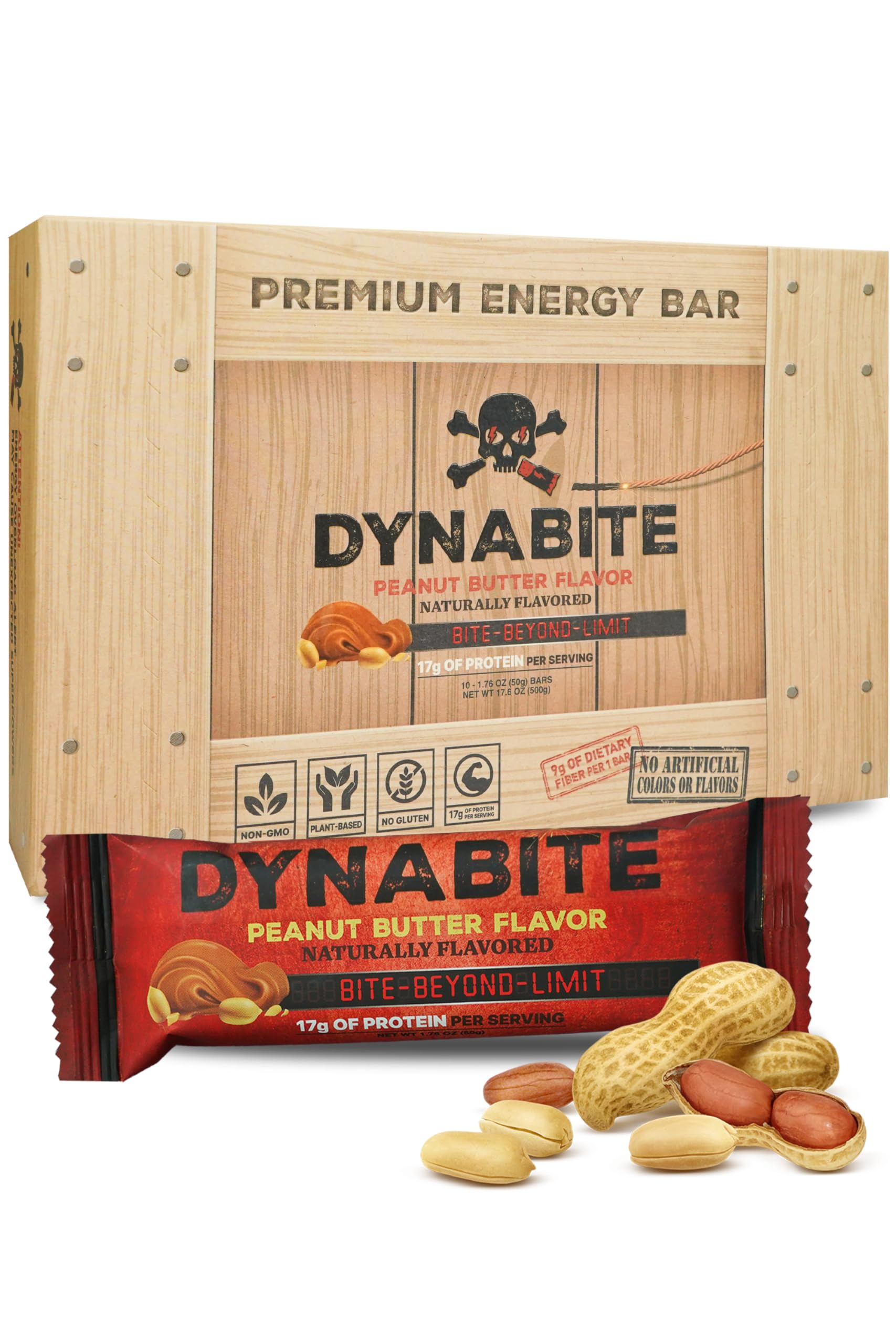 DYNABITE Premium Energy Bars (10 Count, Peanut Butter) | Low Carb Protein Bars w/Plant-based Ingredients | Gluten-Free Meal Replacement Bar | Zero Sugar Protein Bars | High Protein Snacks Meal Bars