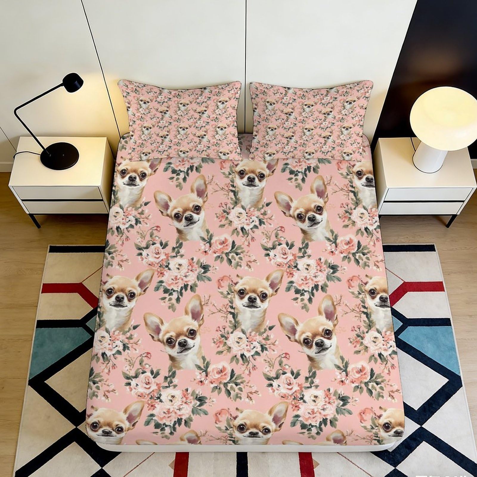 Jqzkxnhpbr Style-8 3D Printed Pink Floral Dog Fitted Sheet Microfiber Soft Breathable Puppy Bed Sheet For Bedroom Guest Room Decor 90X200x25cm