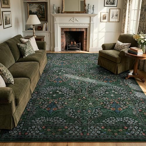 Lahome Dark Green 8x10 Washable Rug
