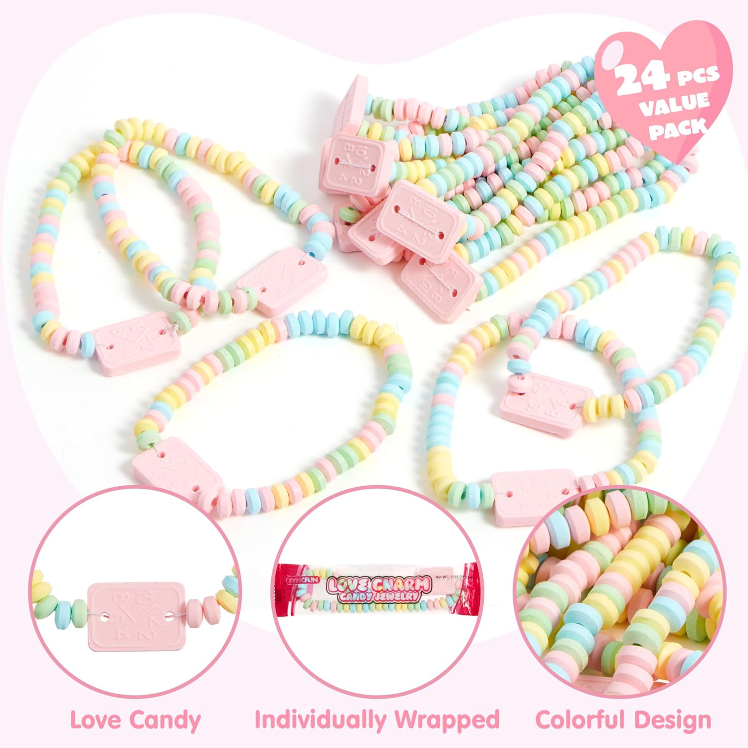 SYNCFUN 24PCS Valentine's Day Candy, Individually Wrapped Color Snacks Tiny for Kids, Pinata Fillers, Classroom Exchange Candy for Kids