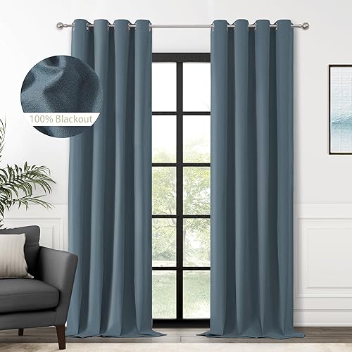 ChrisDowa Cortinas 100% opacas de color azul liso, de 120 pulgadas de largo, para dormitorio, sala de estar, oscurecimiento de la habitación de