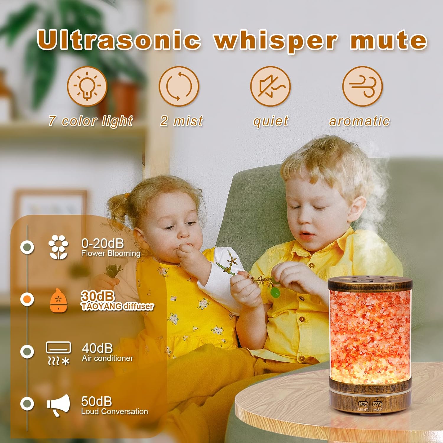 Essential Oil Diffuser, 120ml Aromatherapy Diffuser, Cool Mist Humidifier with Waterless Auto Shut-Off for Home Office, Super Quiet for Baby, Himalayan Salt : Health & Household