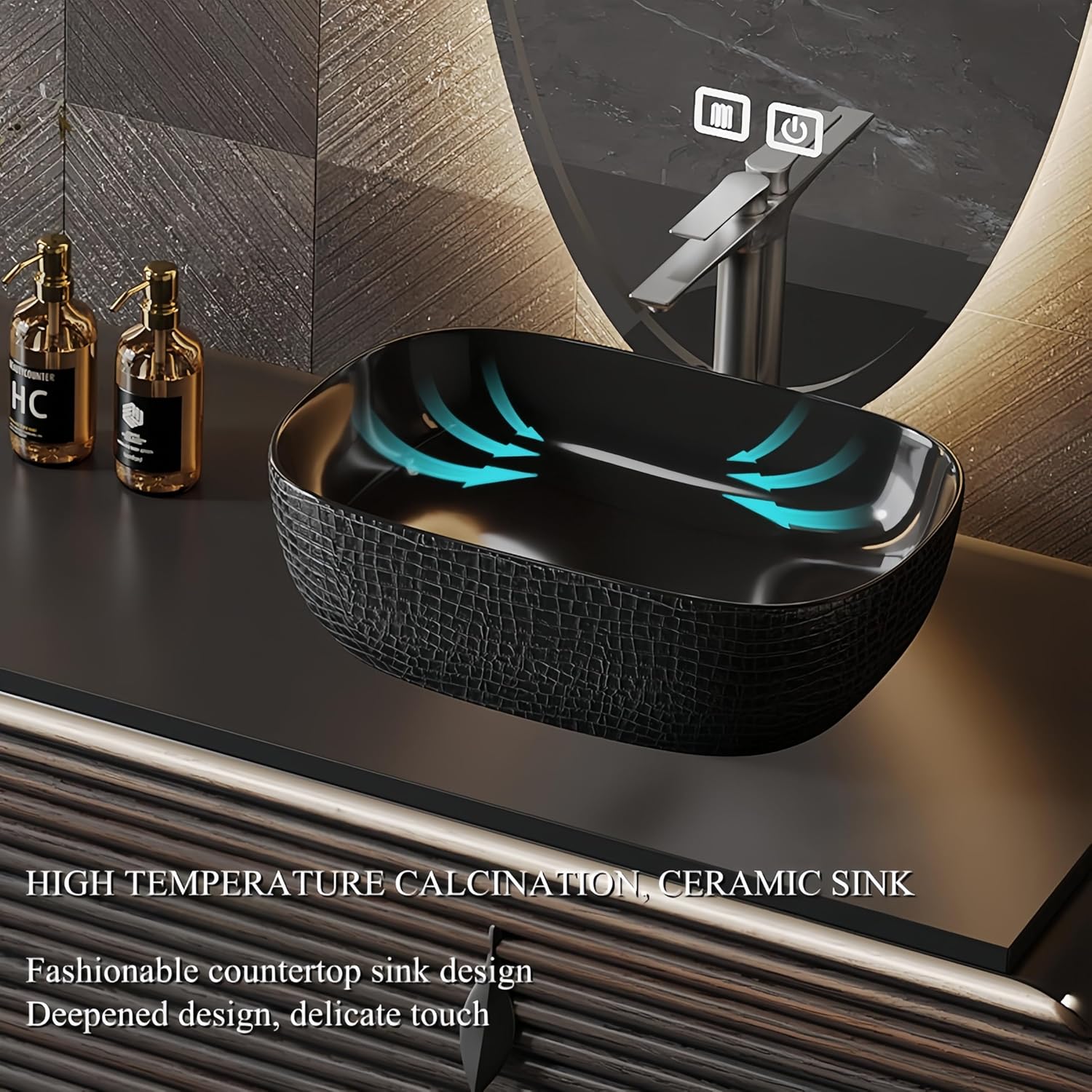 56 in Double Bathroom Vanity with Sinks - Luxury Floating Bathroom Vanity Set | Includes Smart Demisting Mirror Cabinet & Faucet | Solid Oak | Wall-Mount | SMART Mirror