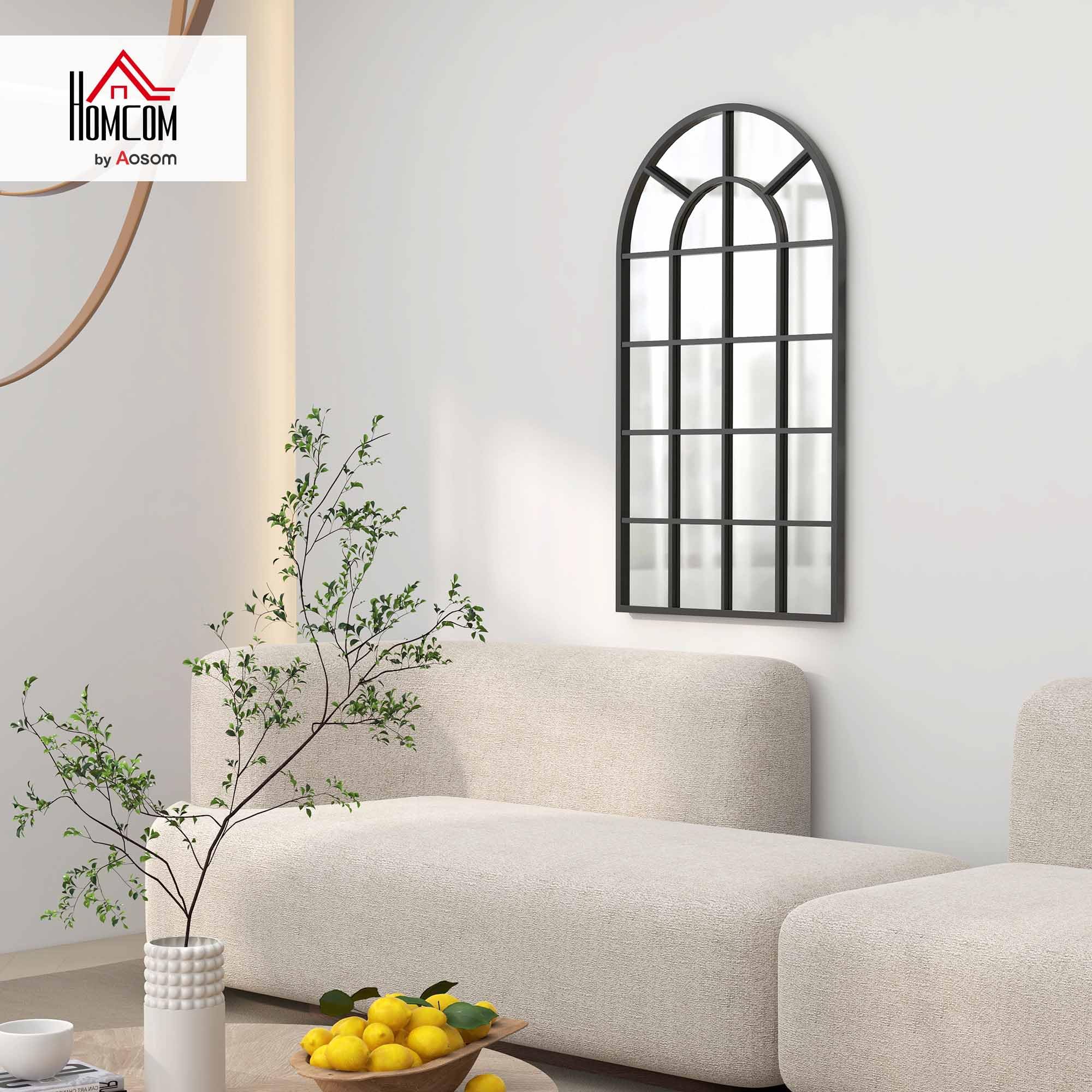 HOMCOM Specchio da Parete e da Appoggio 62x2.5x110 cm Nero | Specchio ad Arco per Casa e Ufficio, Metallo
