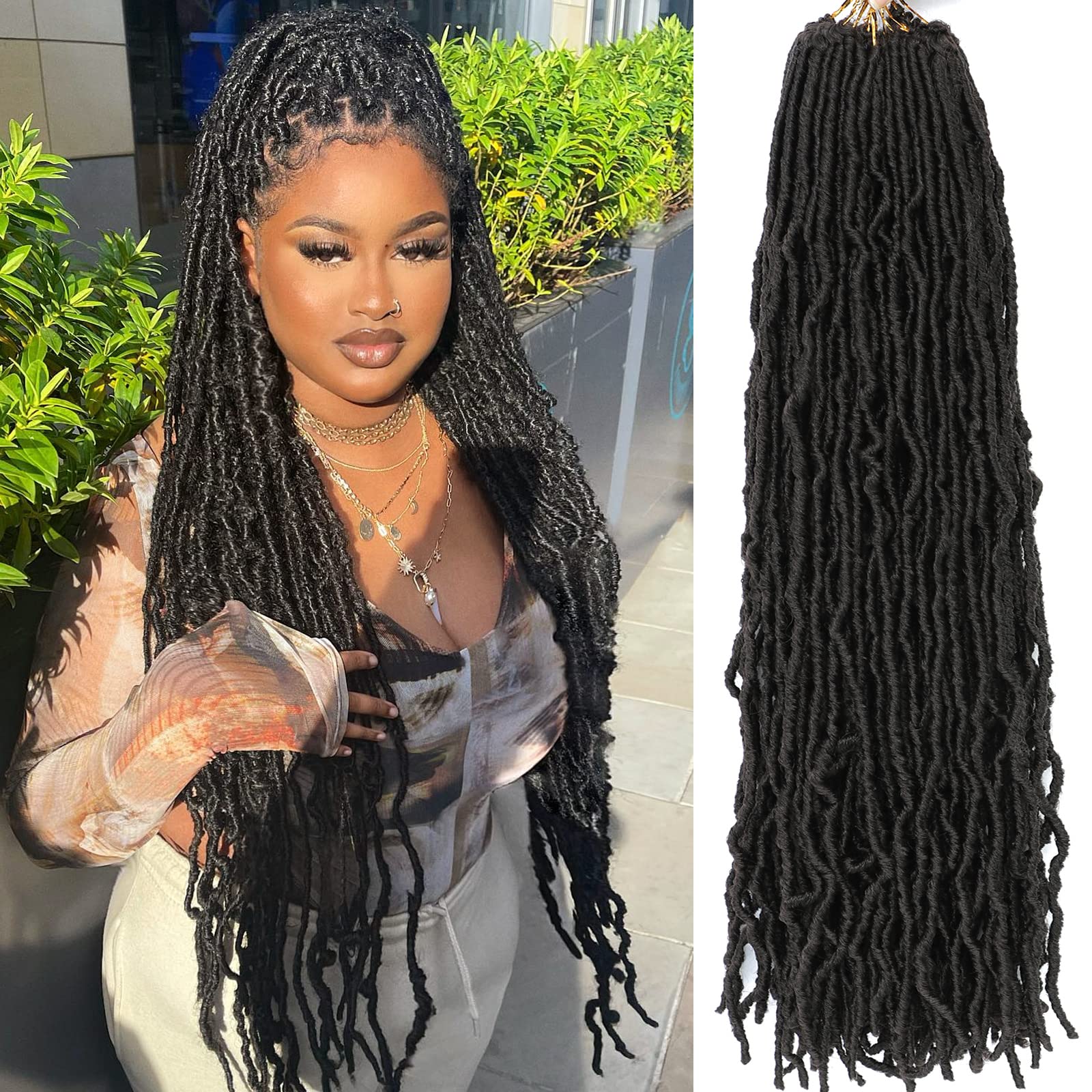 Alrence Faux Locs Crochet Hair Soft Locs 30 Inch 7 Packs Long Crochet Locs Natural Synthetic Pre looped Locs Extension For Butterfly Locs Crochet Hair (30 Inch (Pack of 7), 2#)