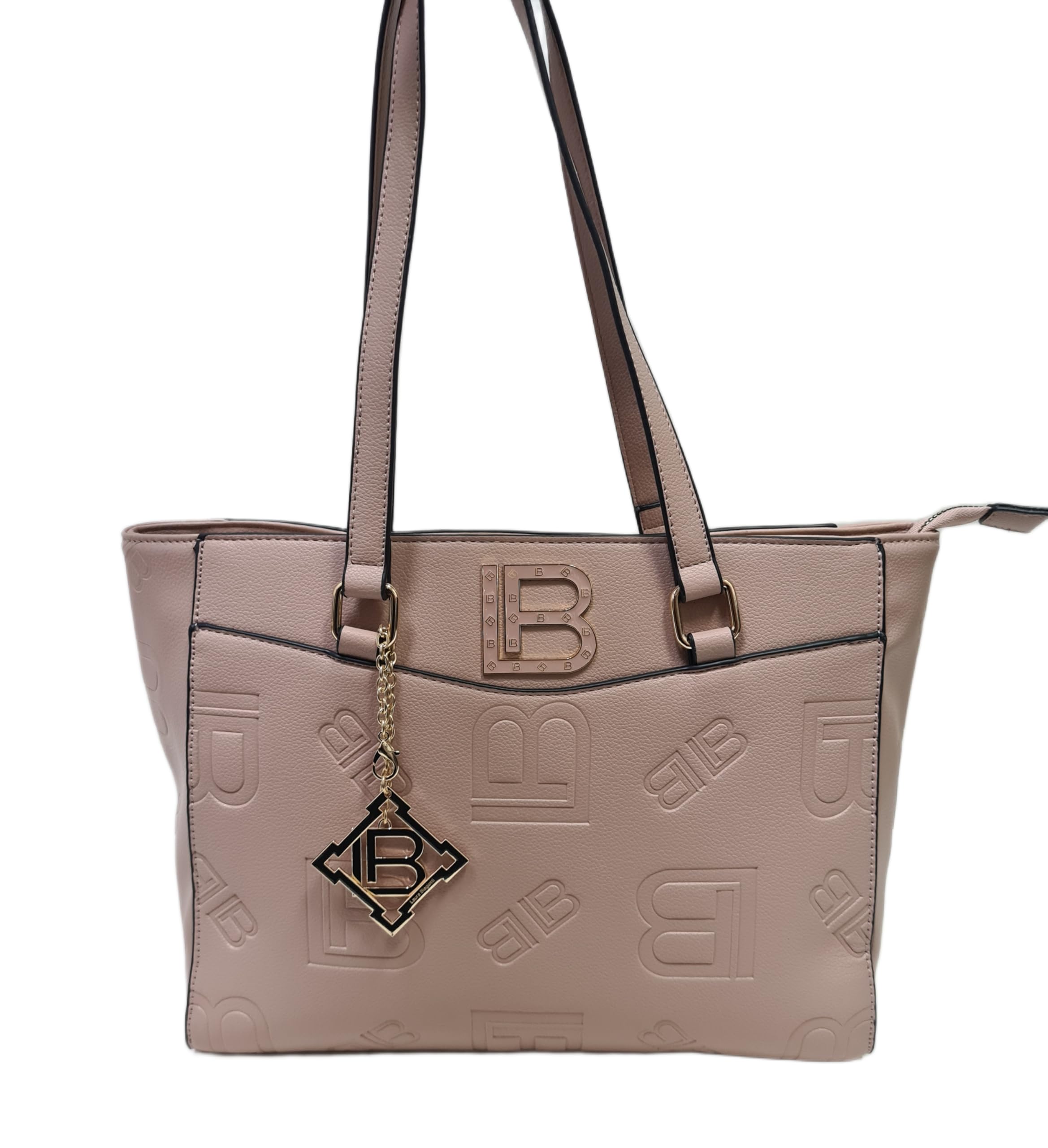 Laura Biagiotti Borsa Donna Tote in Ecopelle, Linea Lajolla, Stampa LB, Accessorio Metallico Oro, Tasche Interne, Chiusura a Zip, Dimensioni 33x26x12 cm Art. LB25W-121-1