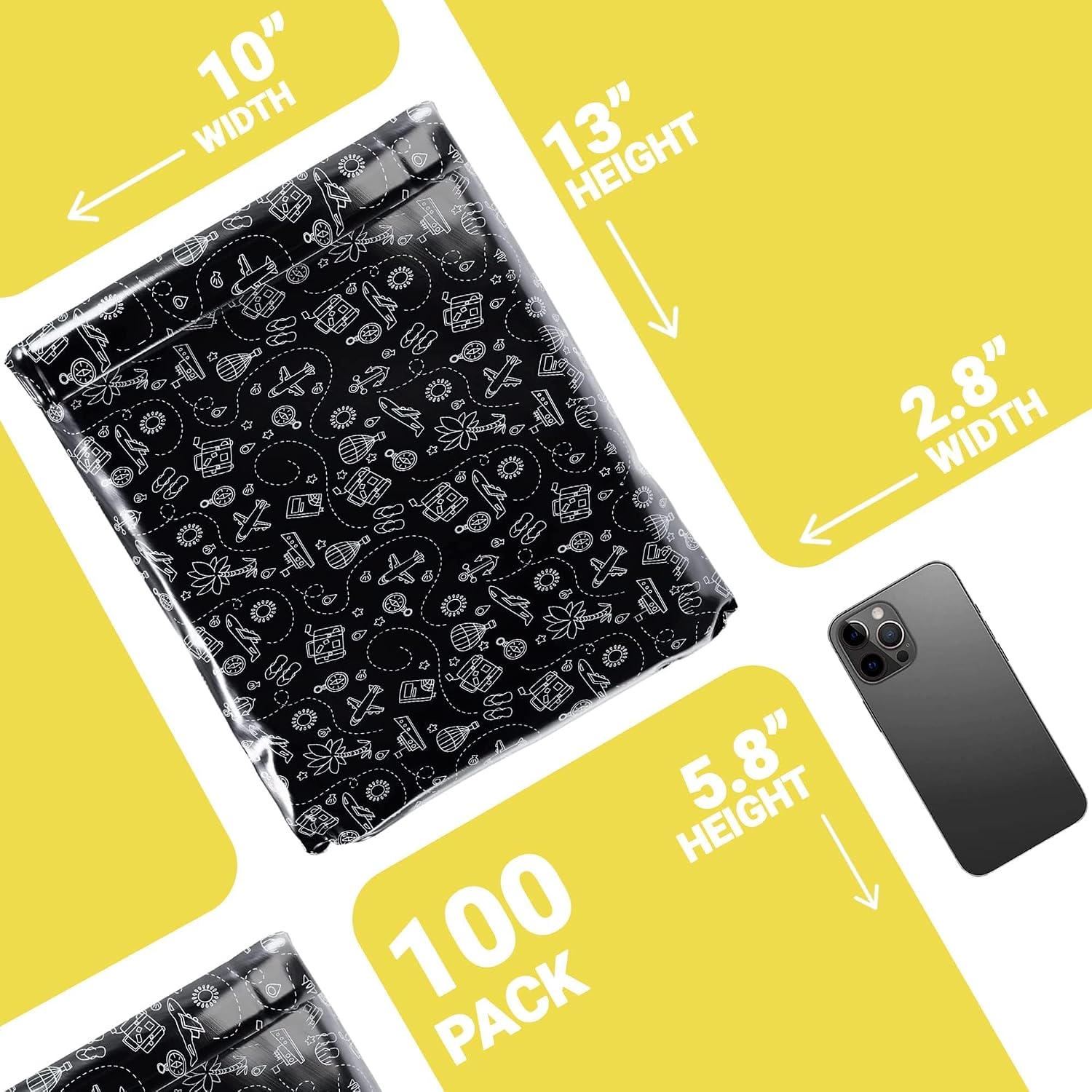 Black/White Poly Mailers Envelopes, 10 x 13 Inch. Pack of 100 Poly Shipping Bags for Clothing 2 mil. Waterproof Plastic Mailing Bags for Shipping. Lightweight Shipping Envelopes with Self-Seal