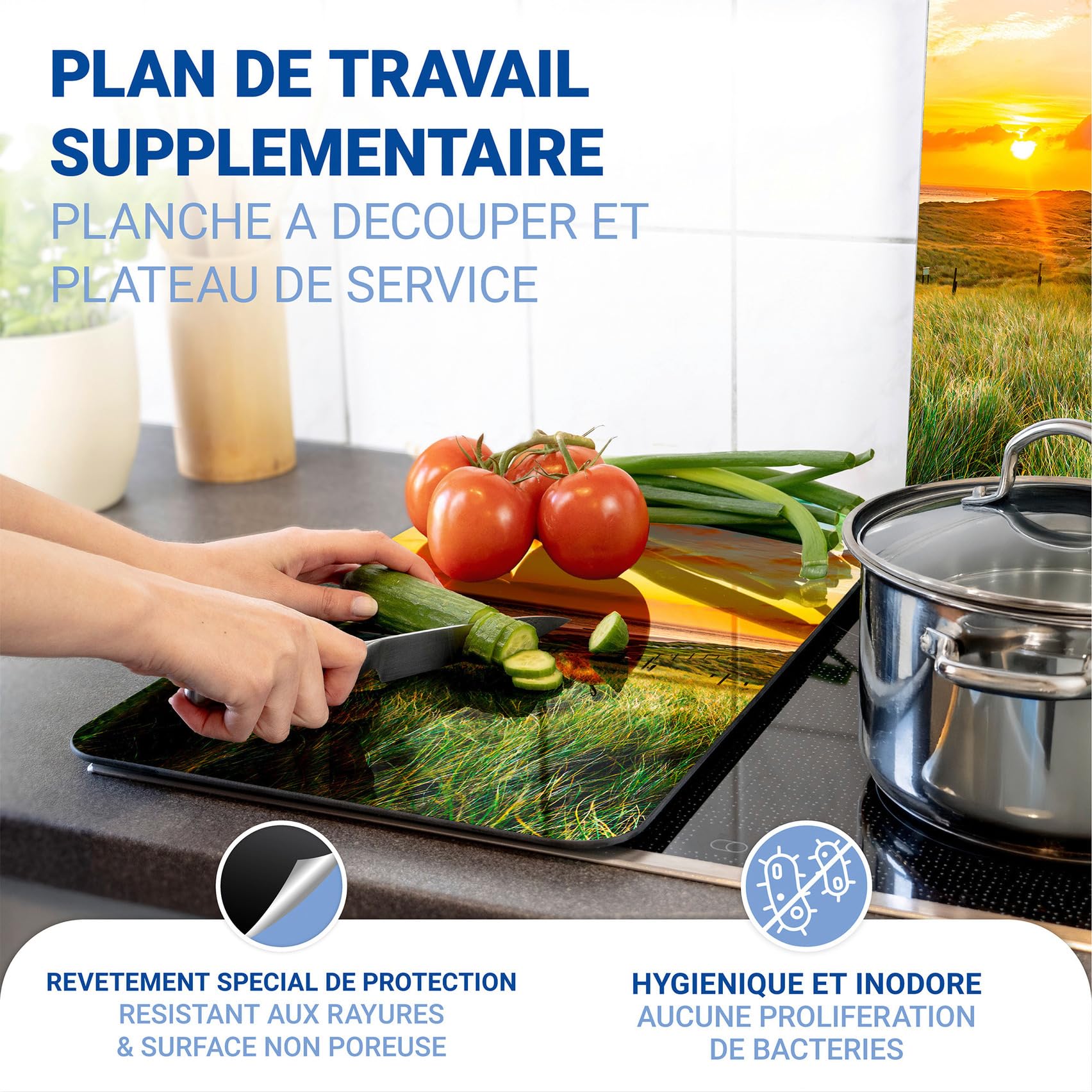WENKO Plaque de Recouvrement Universelle Mod. Phare, réglable en hauteur pour tout type de cuisinière, planche à découper et protection anti-éclaboussures, verre, 30 x 52 cm, 2 pièces