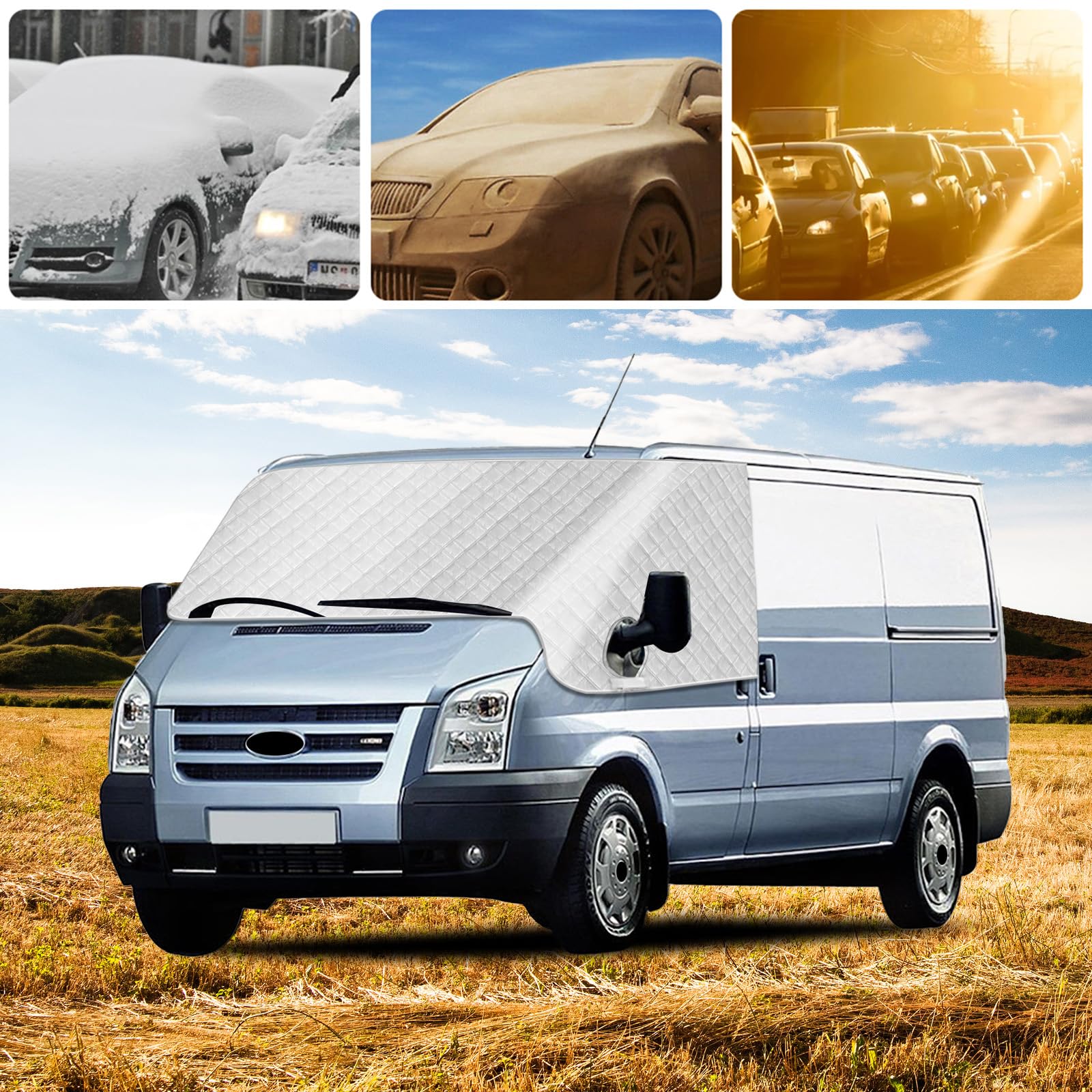 Copertura Parabrezza Auto Compatibile con Ford Transit MK7 2000-2014, Parasole per Finestrino Anteriore Copertura Termica Esterna per Parabrezza