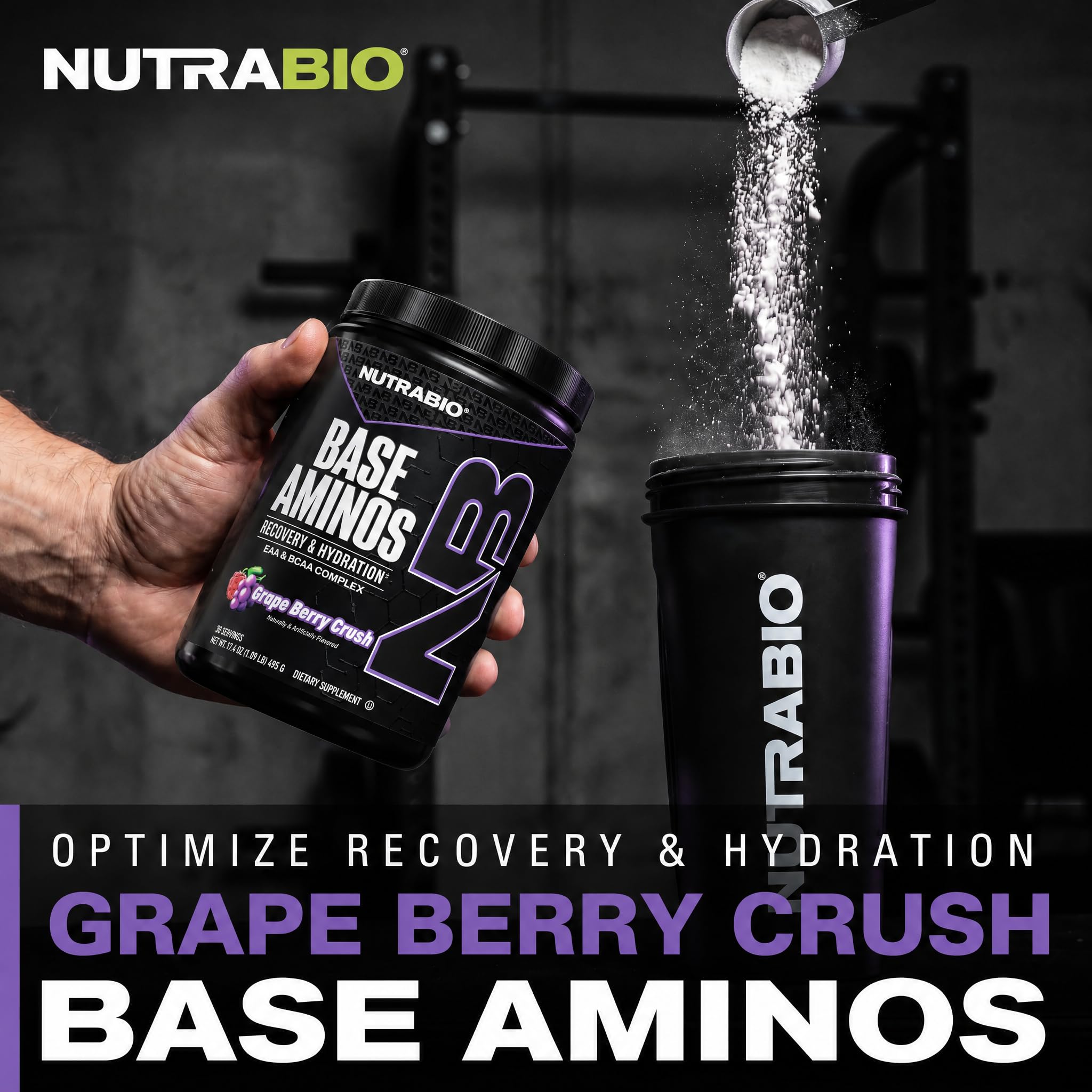 NutraBio Base Aminos EAA + BCAA Powder –10g Essential Amino Acids Supplement, 6g 2:1:1 BCAAs, 2.8g Hydration Matrix with Electrolytes & Absorption Enhancer AstraGin® – Grape Berry Crush — Amazon image 6