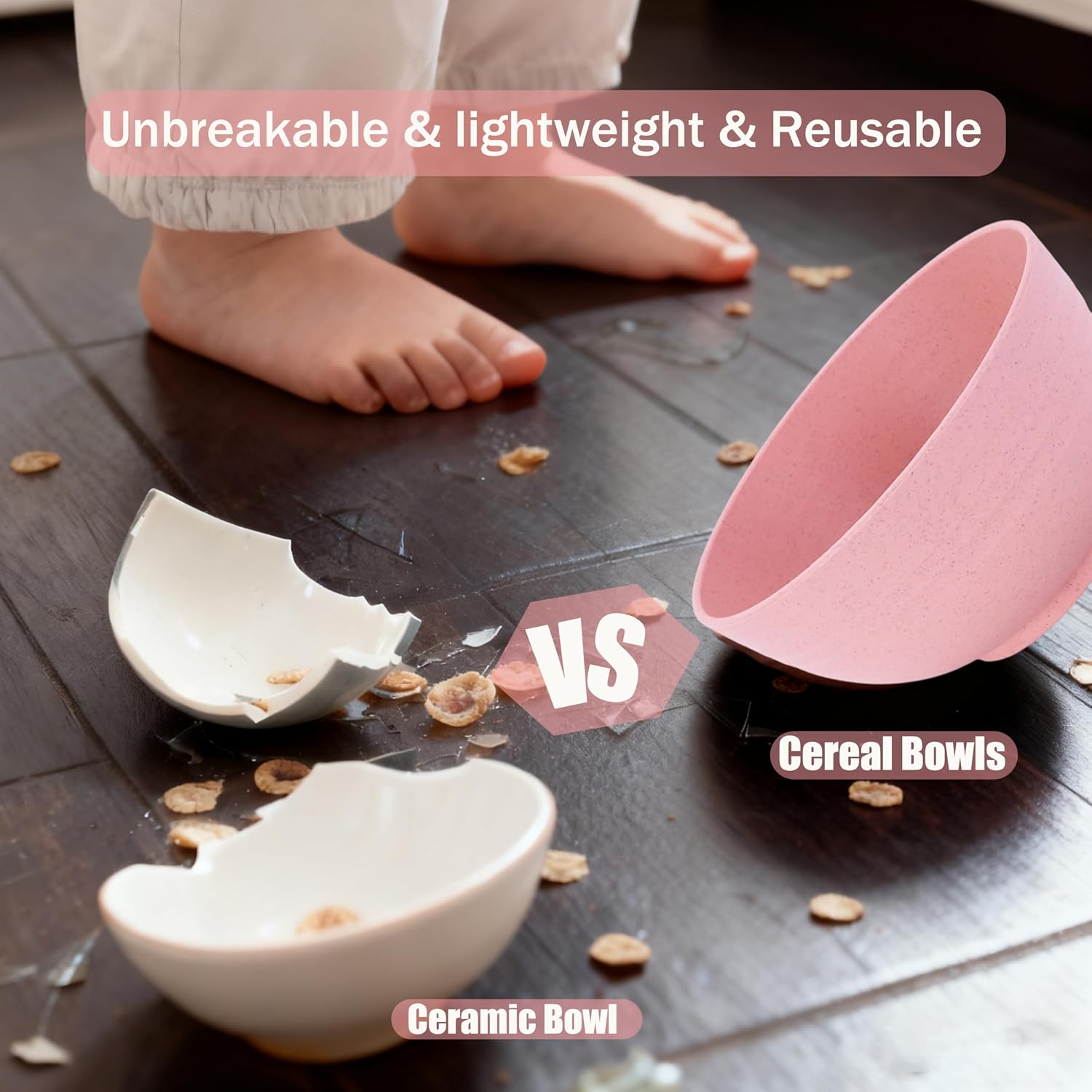 Unbreakable Wheat Straw Cereal Bowls Set of 6 BPA Free Microwave Safe