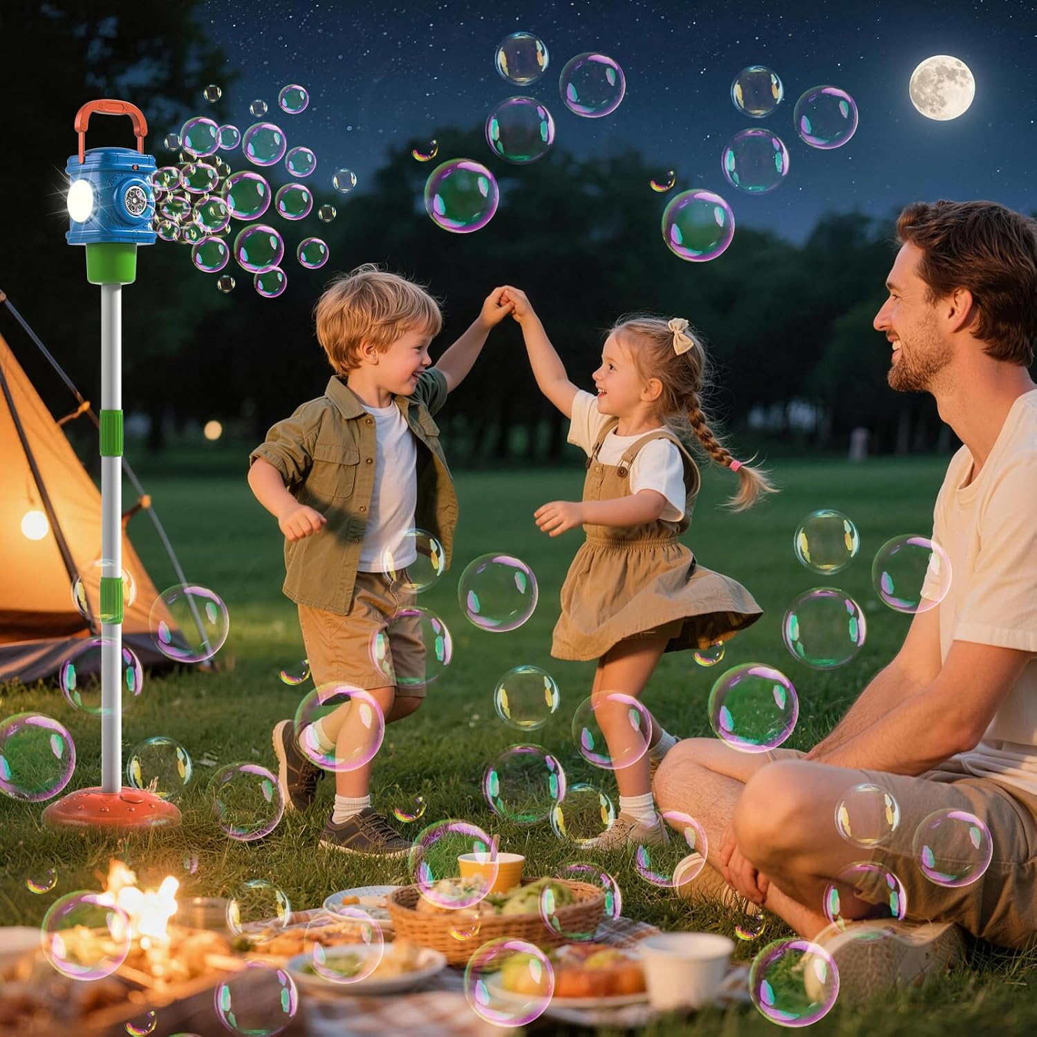 Bubble Machine for Kids, Automatic Bubbles Blower Maker for Kid Toddlers, 2-In-1 Remote Control Street Lamp Bubble Maker with Adjustable Height, Bubble Maker for Wedding Birthday Party Camping Outdoor