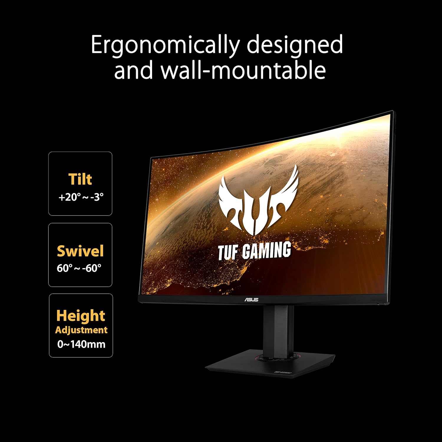 ASUS TUF Gaming VG32VQR Monitor Gaming 31.5”, WQHD (2560x1440), 165Hz, Tempo di Risposta 1ms, Free Sync, Flicker Free, HDR 400, Riduzione Luce Blu, Shadow Boost, GamePlus, Regolabile, Nero