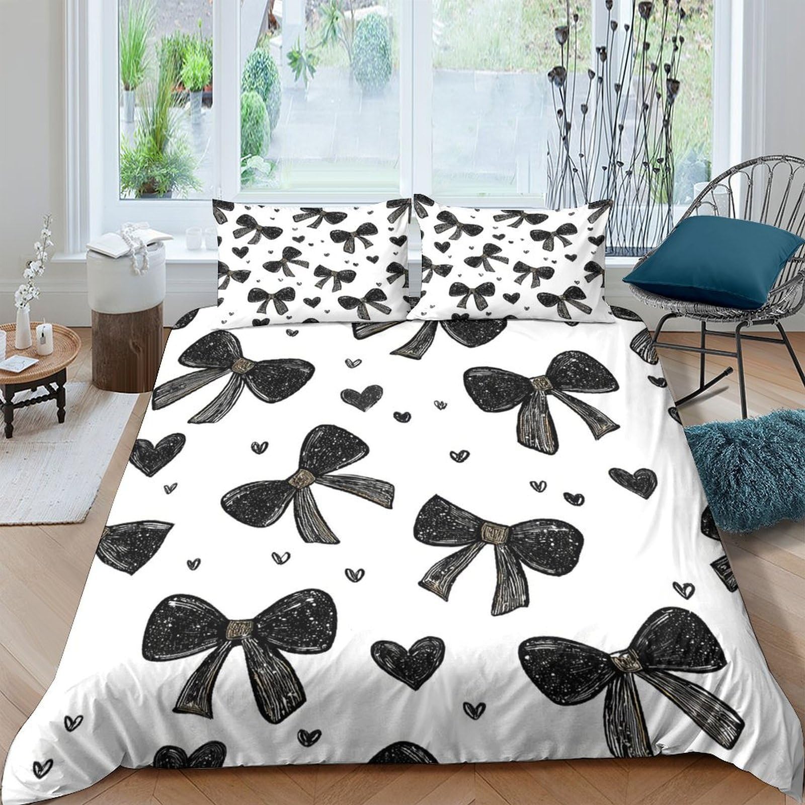 Ctjqhvkz Style-5 3D Printed Black Bow Fitted Sheet Microfiber Soft Decorative Heart Bed Cover For Bedroom Guest Room Dorm Use Single（135X200cm）
