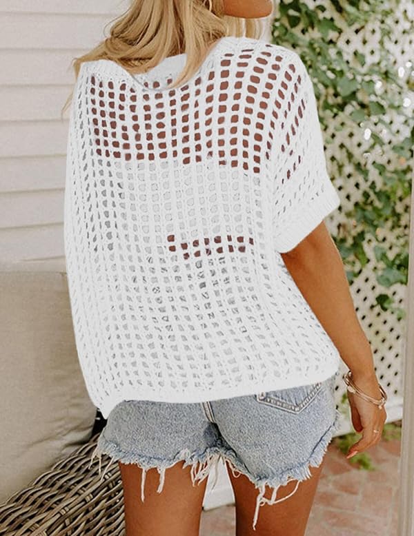Zeagoo Women's Crochet Tops Short Sleeve Sweater Fashion Hollow Out Sweater by Zeagoo - Used condition - Image 4
