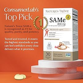 Nature\'s Trove SAM-e 400mg 30 Enteric Coated Caplets. Vegan, Kosher, Non-GMO, Soy Free, Gluten Free - Mood and Joint Support - Cold Form Blister Packed.