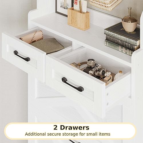 Miniatura 7 de IRONCK Zapatero con 3 cajones abatibles y perchero, organizador independiente de almacenamiento de zapatos de madera para entrada, zapatero estrecho