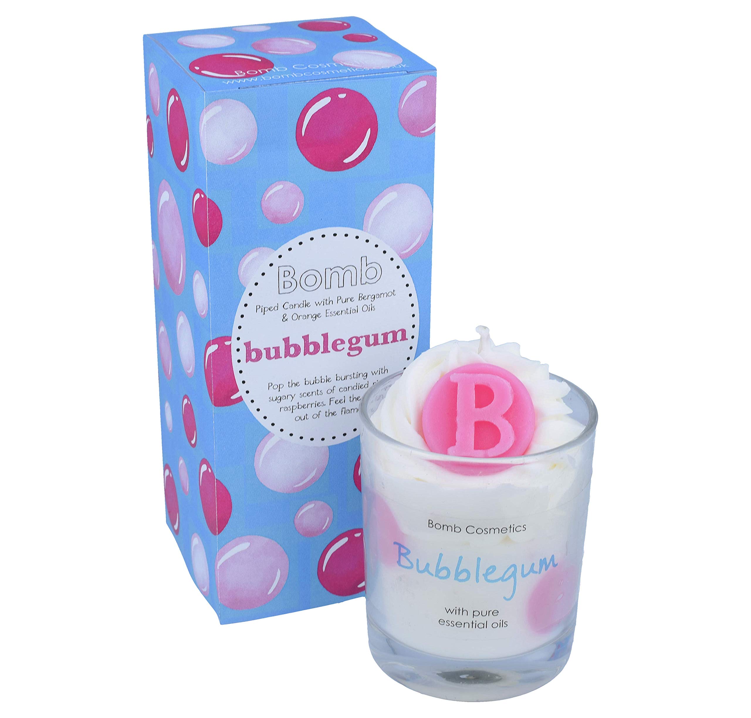 Scented Candle Piped Glass Jar Bomb Cosmetics Bubblegum Sweet Raspberry Sugary