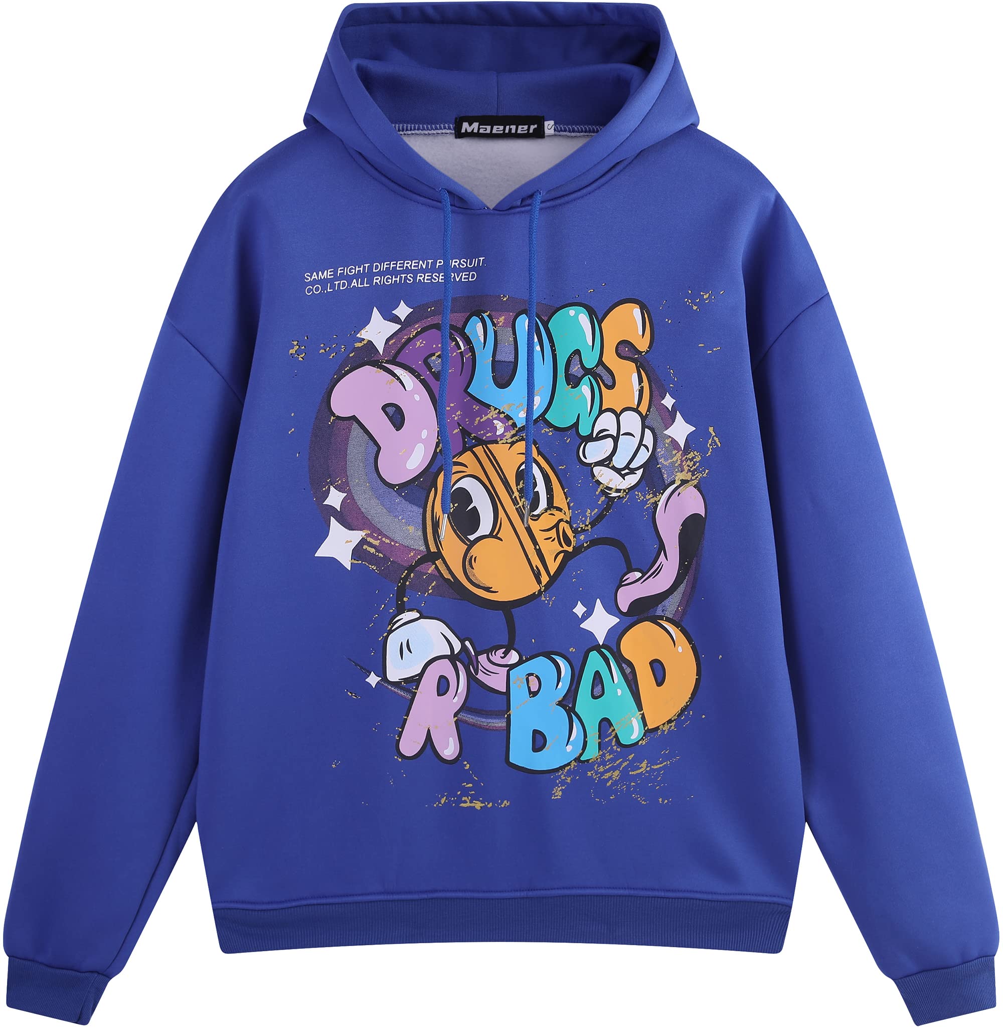 Maener Novelty Hoodie Drugs R Bad Cartoon Graphic Hooded Pullover for