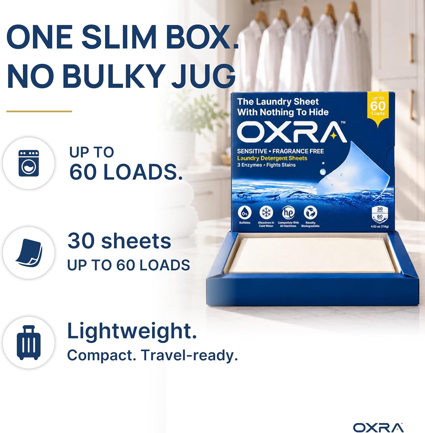 Laundry Detergent Sheets, Fragrance Free, 30 Sheets, Up to 60 Loads